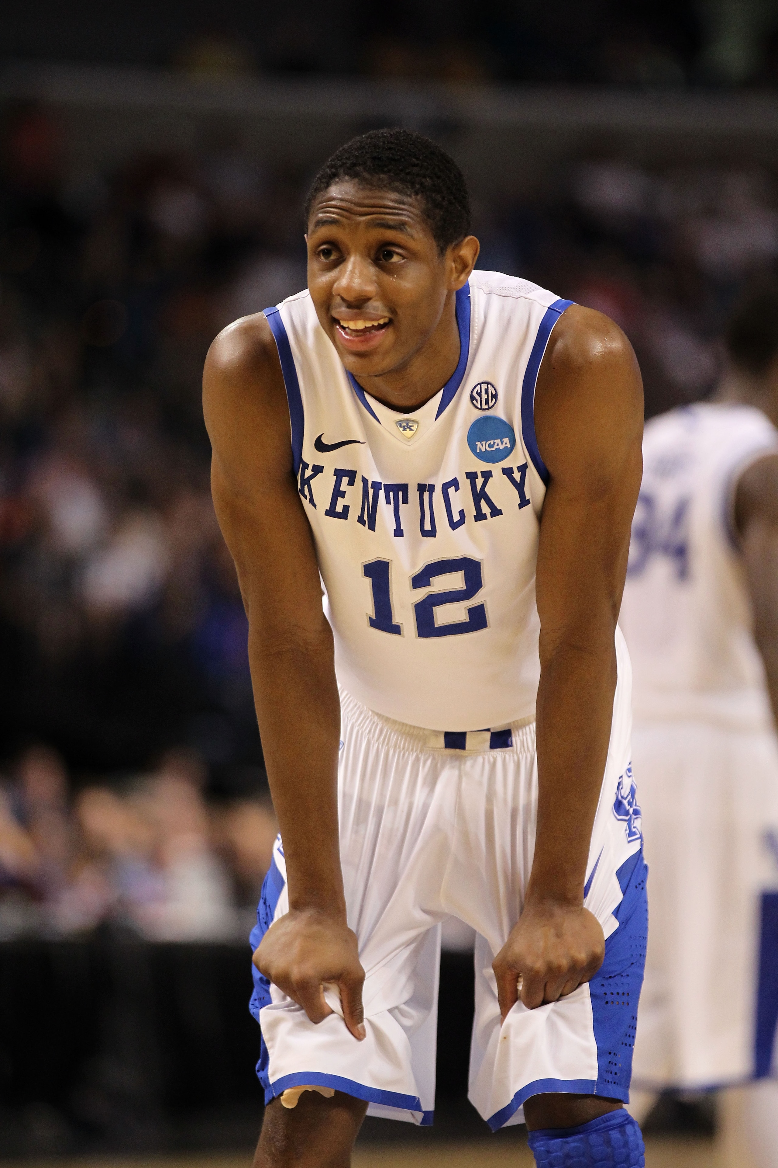 TAMPA, FL - MARCH 19:  Brandon Knight #12 of the Kentucky Wildcats looks on against the West Virginia Mountaineers during the third round of the 2011 NCAA men's basketball tournament at St. Pete Times Forum on March 19, 2011 in Tampa, Florida. Kentucky wo