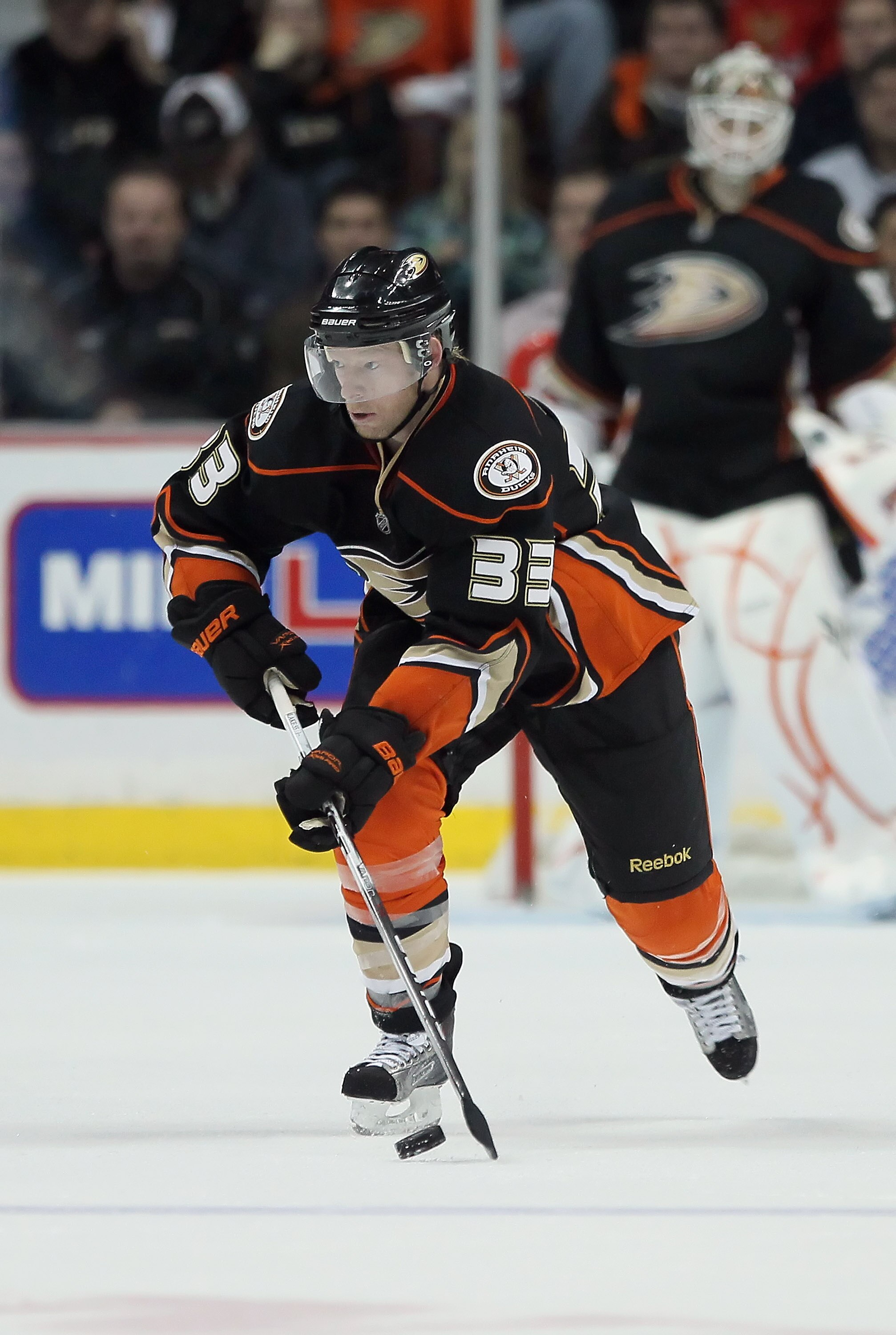 ANAHEIM, CA - FEBRUARY 16:  Jason Blake #33 of the Anaheim Ducks skates against the Washington Capitals at Honda Center on February 16, 2011 in Anaheim, California.  (Photo by Jeff Gross/Getty Images)