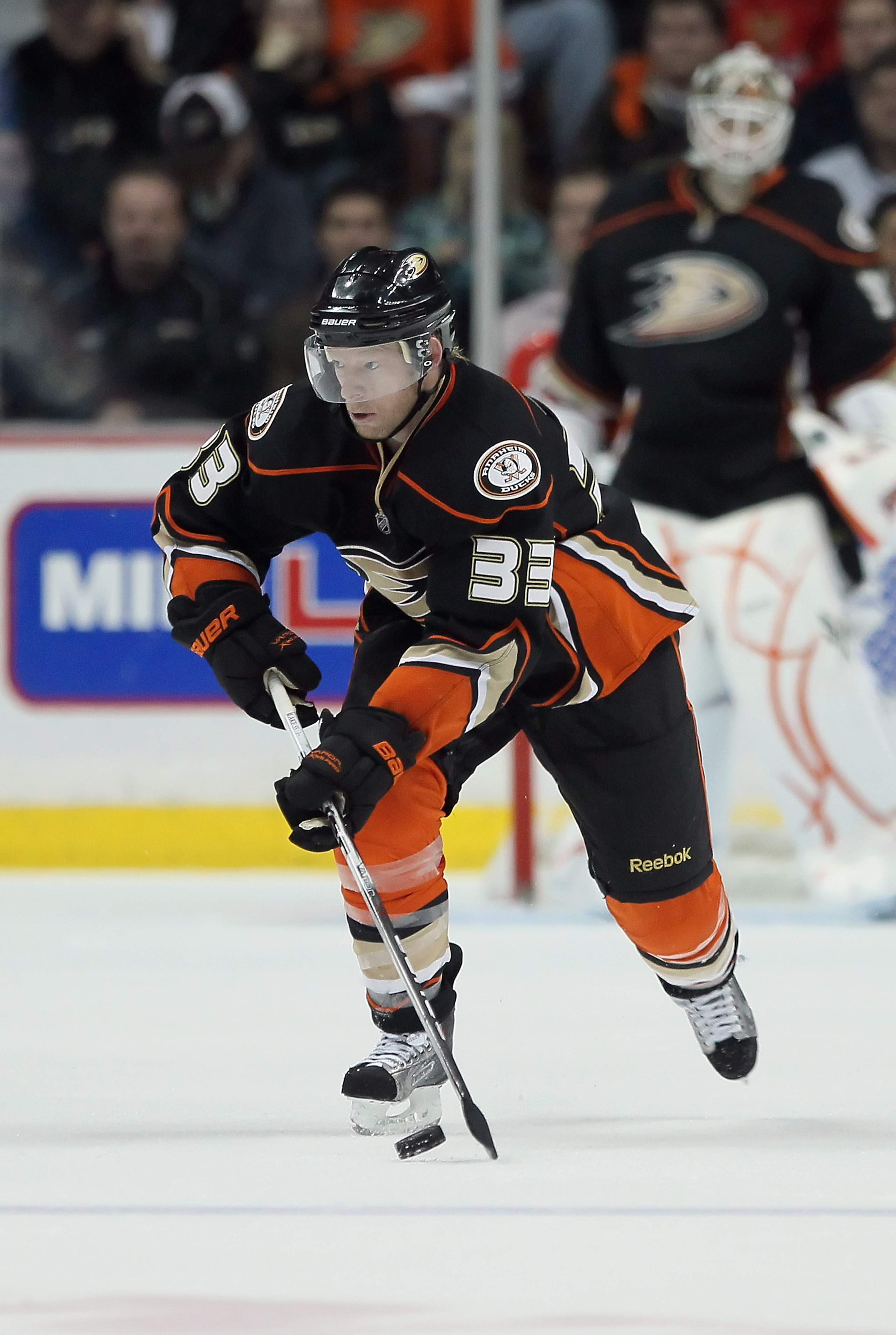 ANAHEIM, CA - FEBRUARY 16:  Jason Blake #33 of the Anaheim Ducks skates against the Washington Capitals at Honda Center on February 16, 2011 in Anaheim, California.  (Photo by Jeff Gross/Getty Images)