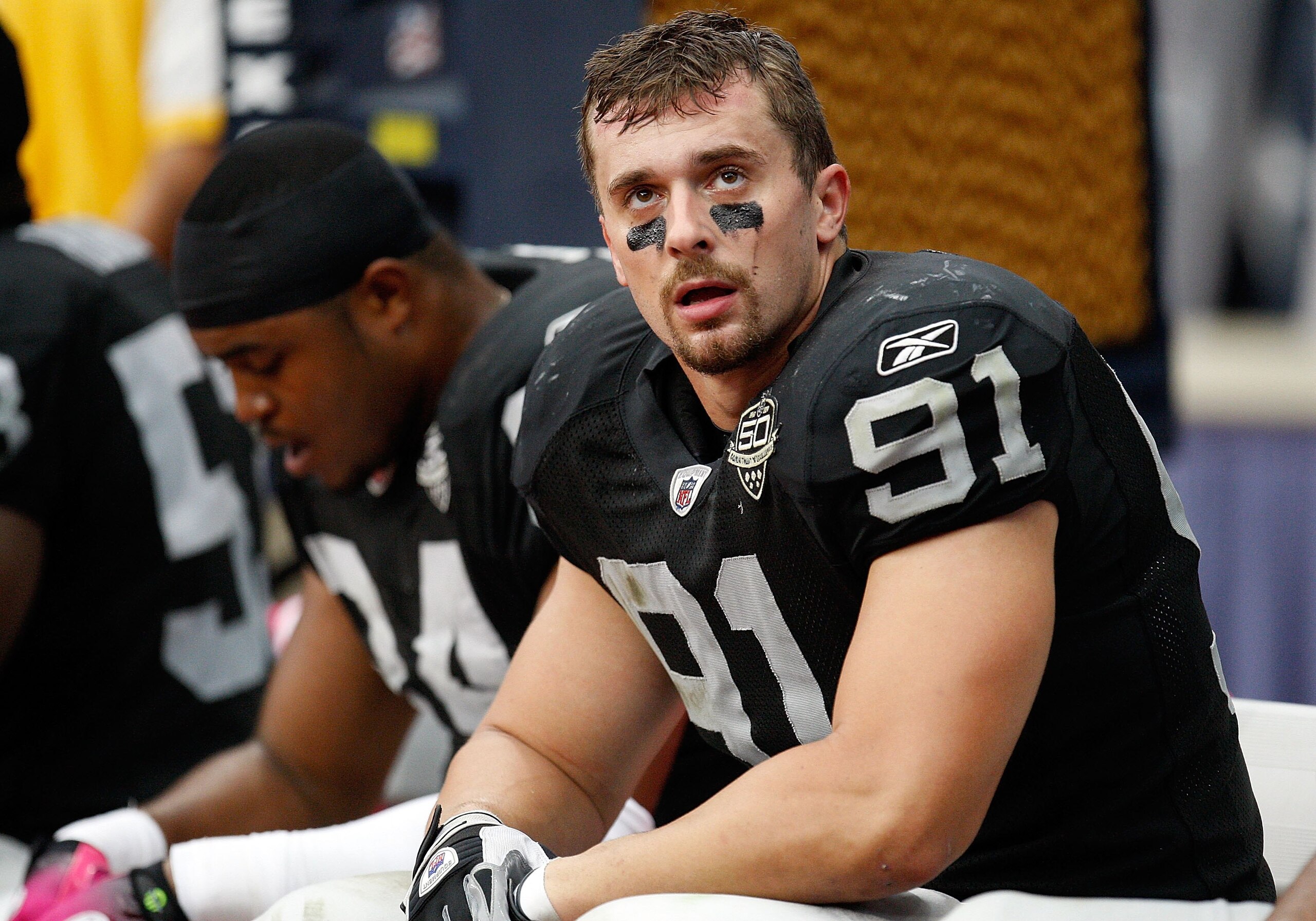 HOUSTON - OCTOBER 04:  Trevor Scott #91 of the Oakland Raiders at Reliant Stadium on October 4, 2009 in Houston, Texas.  (Photo by Ronald Martinez/Getty Images)