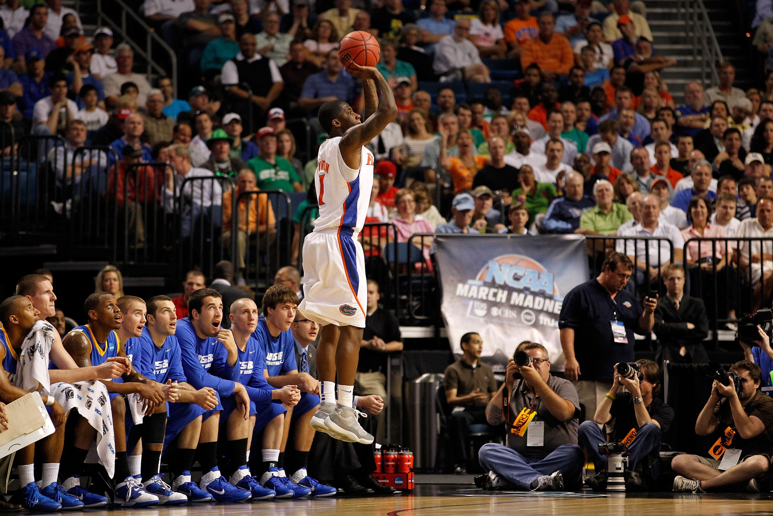 TAMPA, FL - MARCH 17:  Erving Walker #11 of the Florida Gators attempts a shot against the UC Santa Barbara Gauchos during the second round of the 2011 NCAA men's basketball tournament at St. Pete Times Forum on March 17, 2011 in Tampa, Florida. Florida w