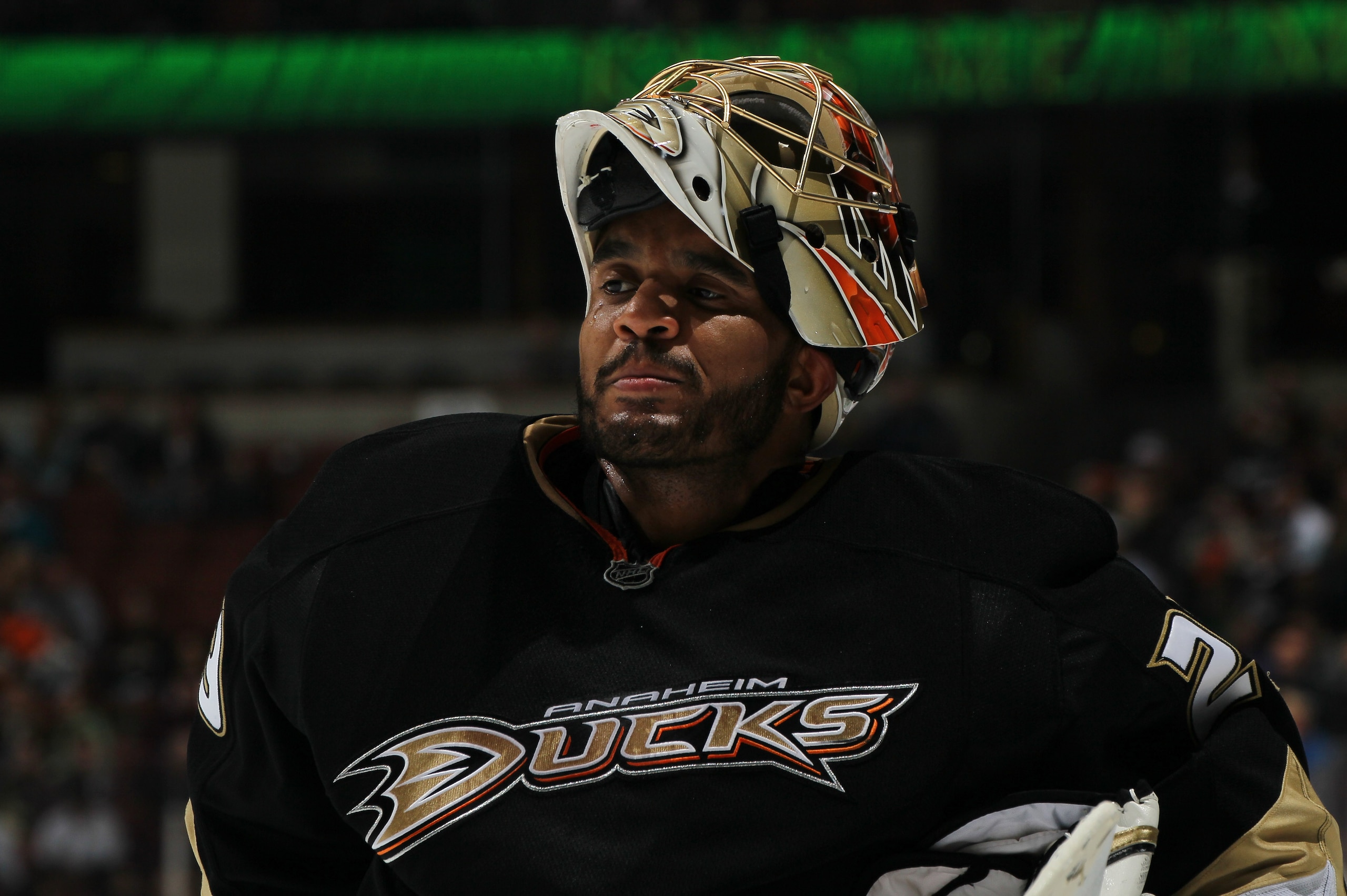 ANAHEIM, CA - MARCH 16:  Goalie Ray Emery #29 of the Anaheim Ducks  skates on the ice in the game withthe St. Louis Blues at Honda Center on March 16, 2011 in Anaheim, California.  Anaheim won 2-1.   (Photo by Stephen Dunn/Getty Images)