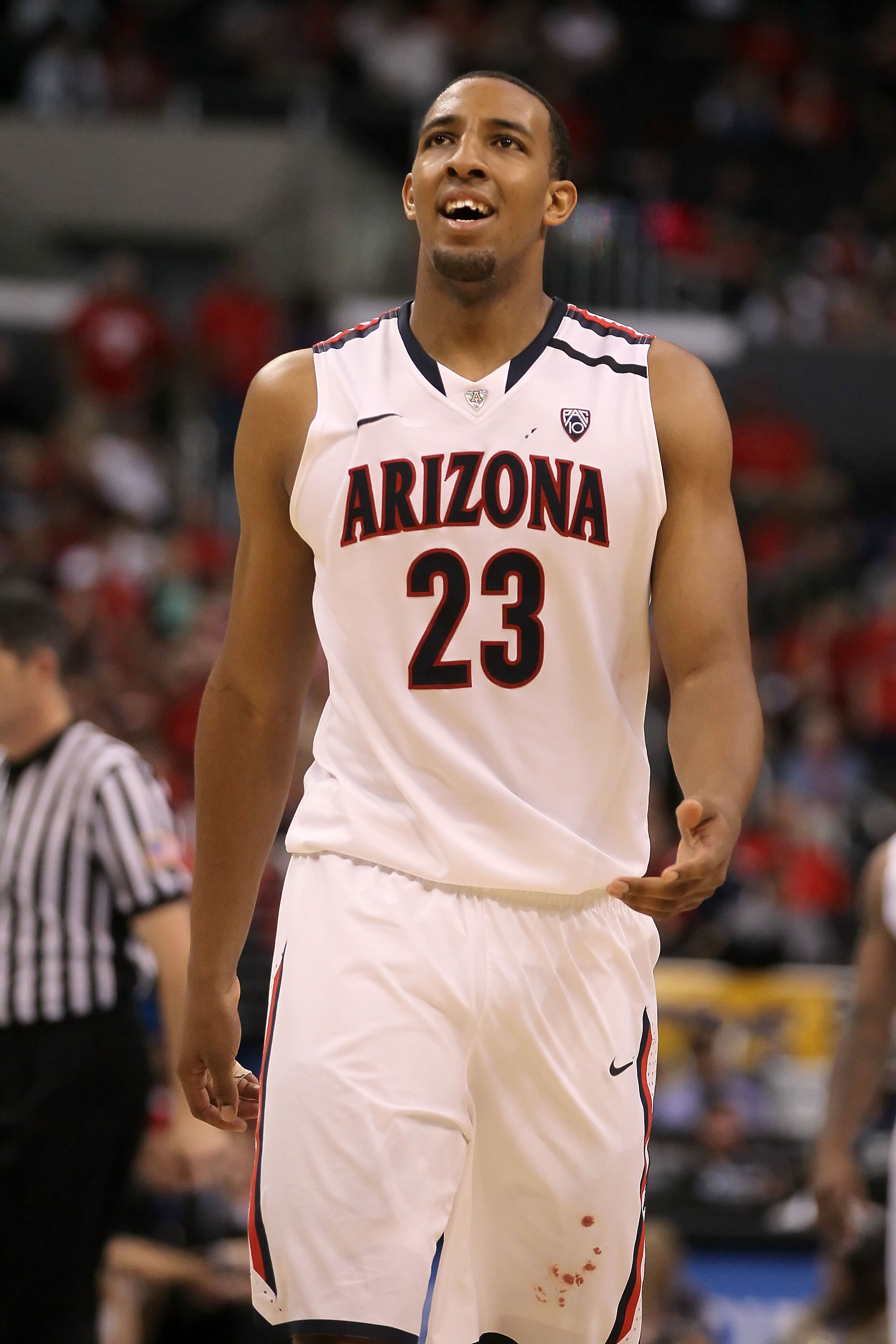LOS ANGELES, CA - MARCH 12:  Derrick Williams #23 of the Arizona Wildcats reacts in the second half while taking on the Washington Huskies in the championship game of the 2011 Pacific Life Pac-10 Men's Basketball Tournament at Staples Center on March 12,