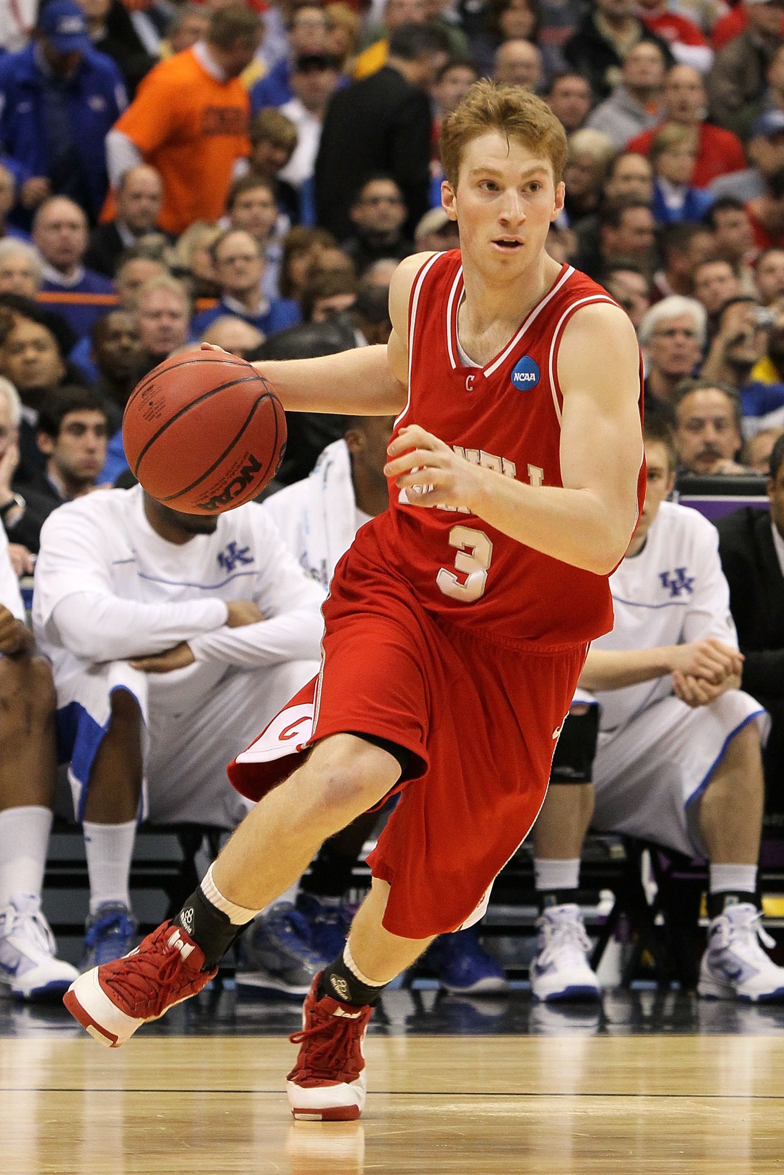 SYRACUSE, NY - MARCH 25:  Chris Wroblewski #3 of the Cornell Big Red drives against the Kentucky Wildcats during the east regional semifinal of the 2010 NCAA men's basketball tournament at the Carrier Dome on March 25, 2010 in Syracuse, New York.  (Photo