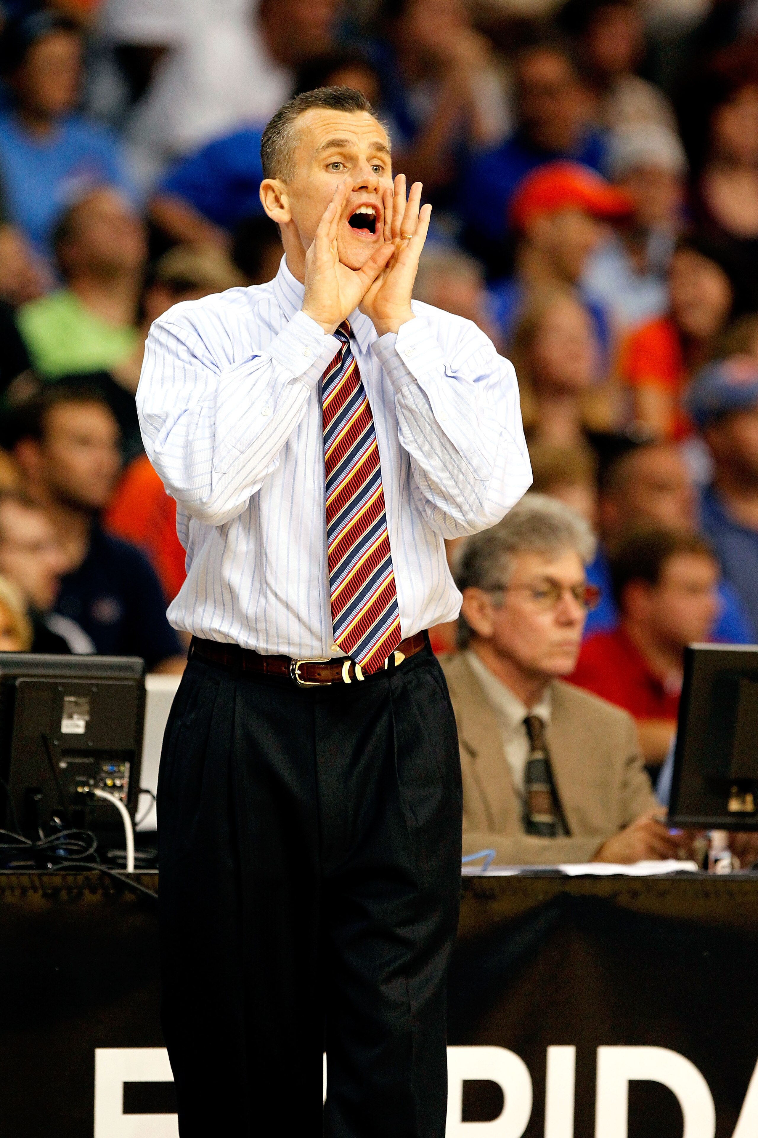 TAMPA, FL - MARCH 19:  Head coach Billy Donovan of the Florida Gators coaches against the UCLA Bruins during the third round of the 2011 NCAA men's basketball tournament at St. Pete Times Forum on March 19, 2011 in Tampa, Florida. Florida won 73-65. (Phot