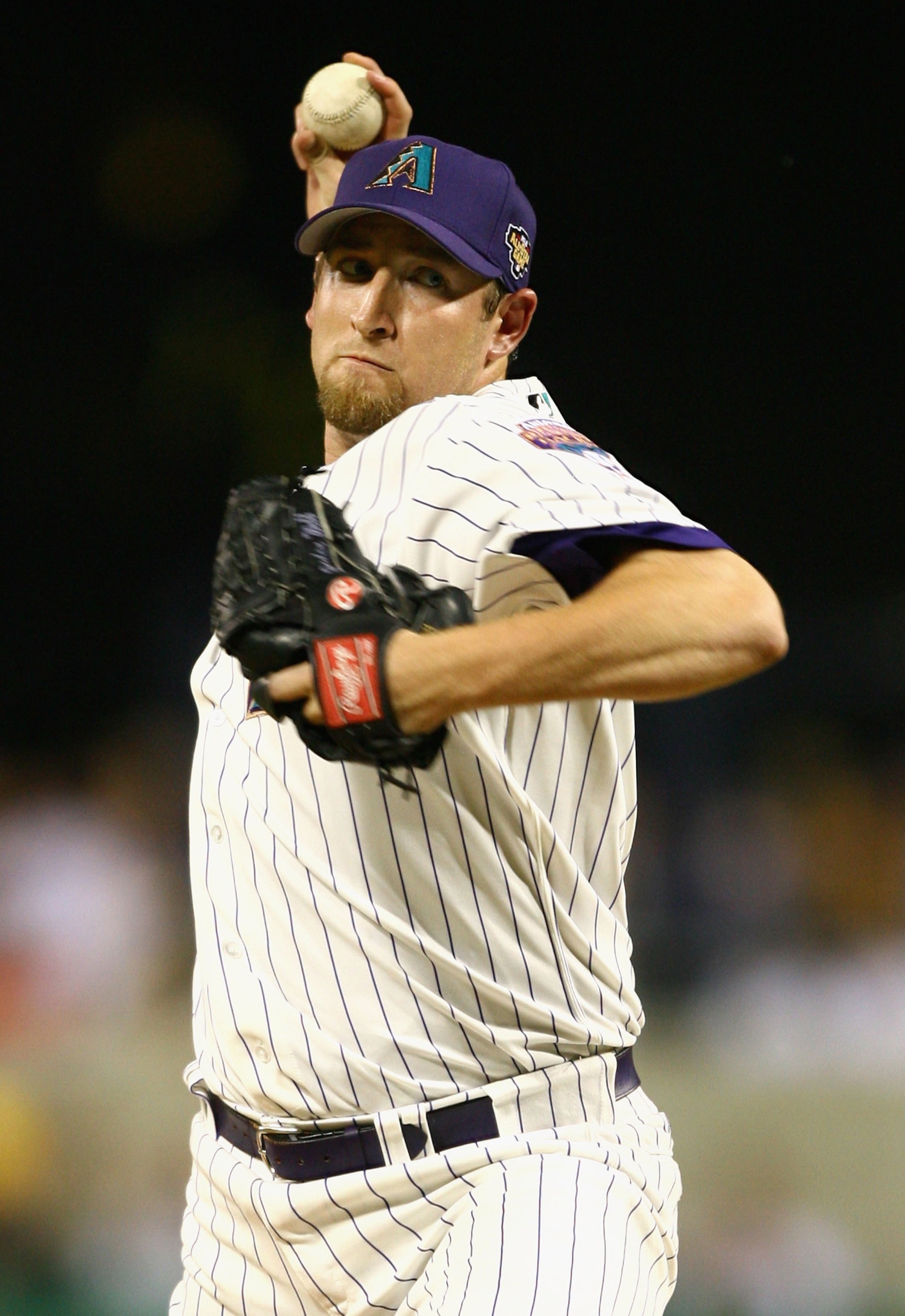PITTSBURGH - JULY 11:  National League All-Star Brandon Webb #17 of the Arizona Diamondbacks pitches against the American League All-Star during the 77th MLB All-Star Game at PNC Park on July 11, 2006 in Pittsburgh, Pennsylvania.  (Photo by Al Bello/Getty