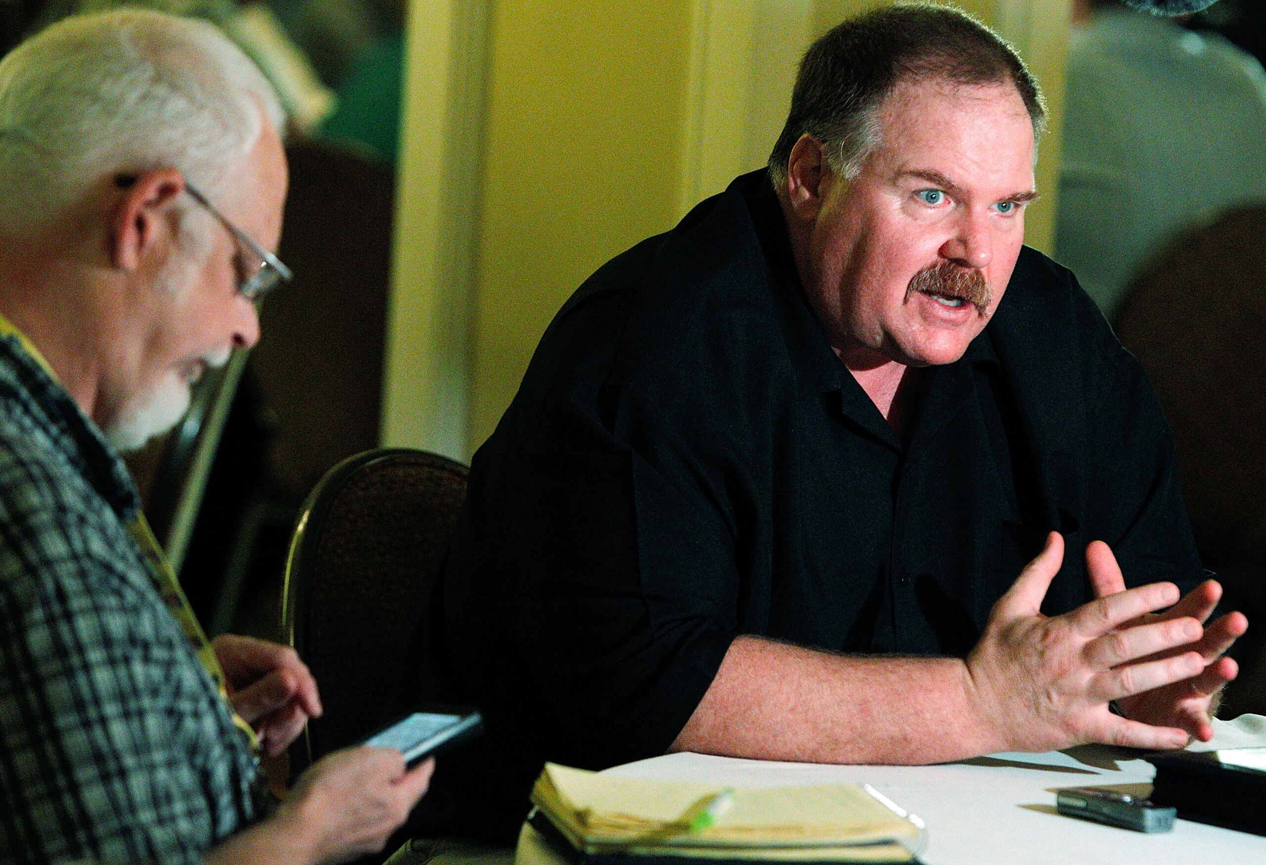 NEW ORLEANS, LA - MARCH 22:  Philadelphia Eagles head coach Andy Reid answers questions from the media during the NFL Annual Meetings at the Roosevelt Hotel on March 22, 2011 in New Orleans, Louisiana. Despite a NFL owners imposed lockout in effect since