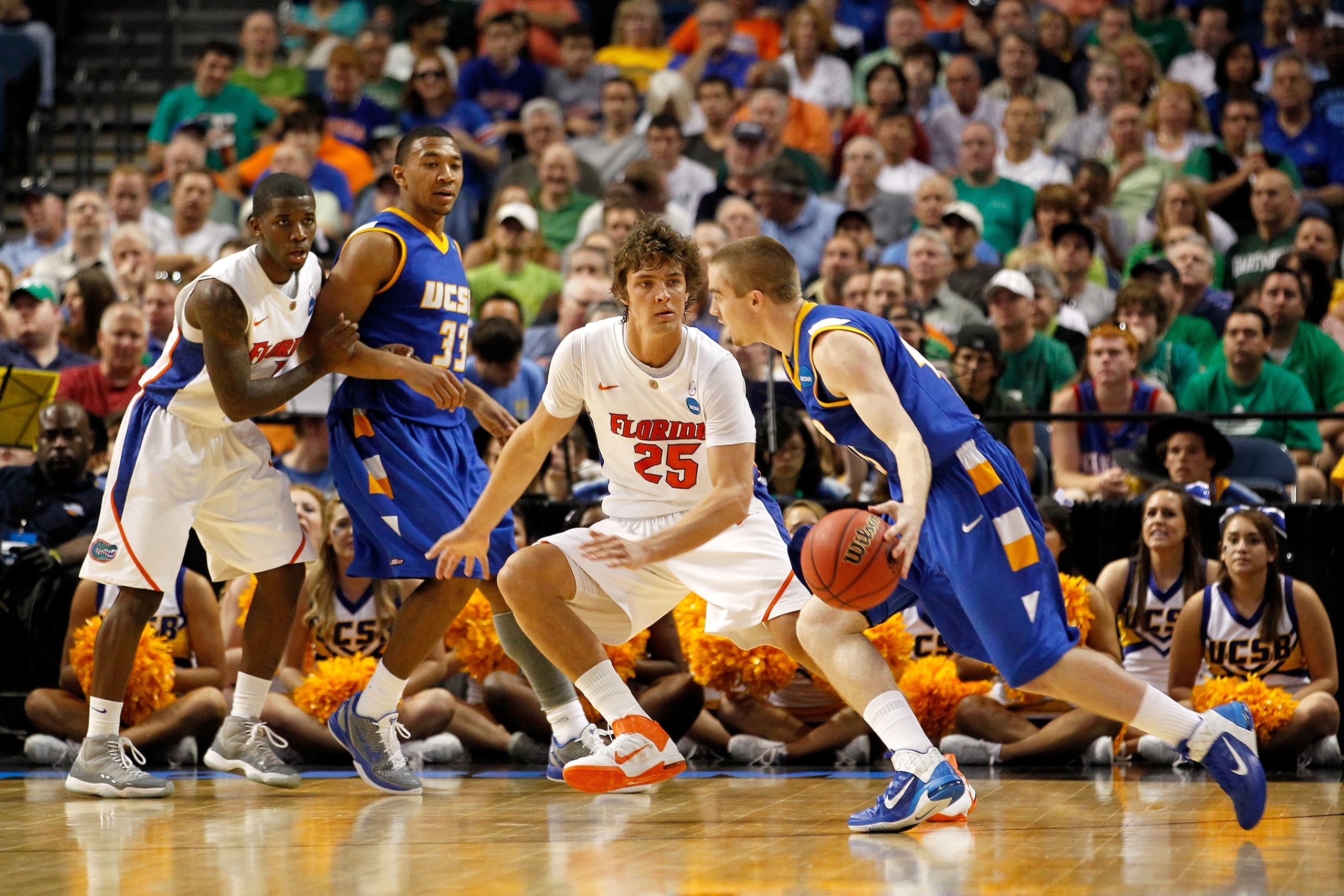 TAMPA, FL - MARCH 17: Chandler Parsons #25 of the Florida Gators defends against the UC Santa Barbara Gauchos during the second round of the 2011 NCAA men's basketball tournament at St. Pete Times Forum on March 17, 2011 in Tampa, Florida. Florida won 79 TAMPA, FL - MARCH 17: Chandler Parsons #25 of the Florida Gators defends against the UC Santa Barbara Gauchos during the second round of the 2011 NCAA men's basketball tournament at St. Pete Times Forum on March 17, 2011 in Tampa, Florida. Florida won 79
