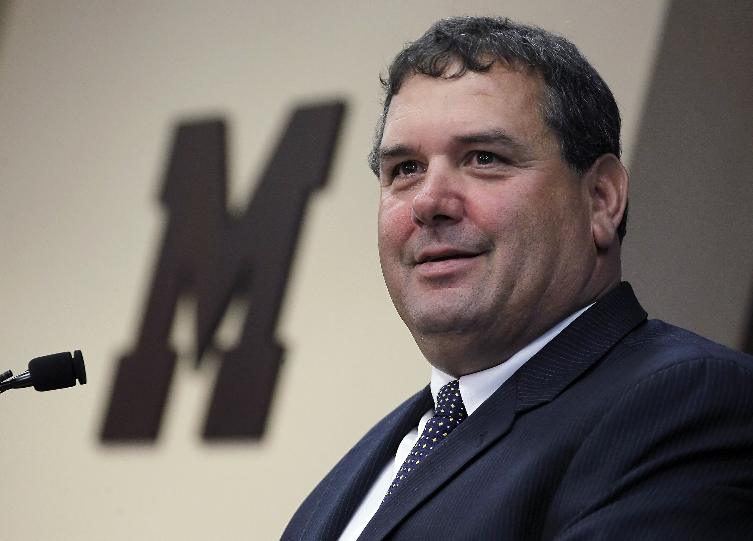 ANN ARBOR, MI - JANUARY 12:  New University of Michigan head football coach Brady Hoke talks during his introductory press confrence at the Junge Family Champions Center on January 12, 2011 in Ann Arbor, Michigan.  (Photo by Gregory Shamus/Getty Images)