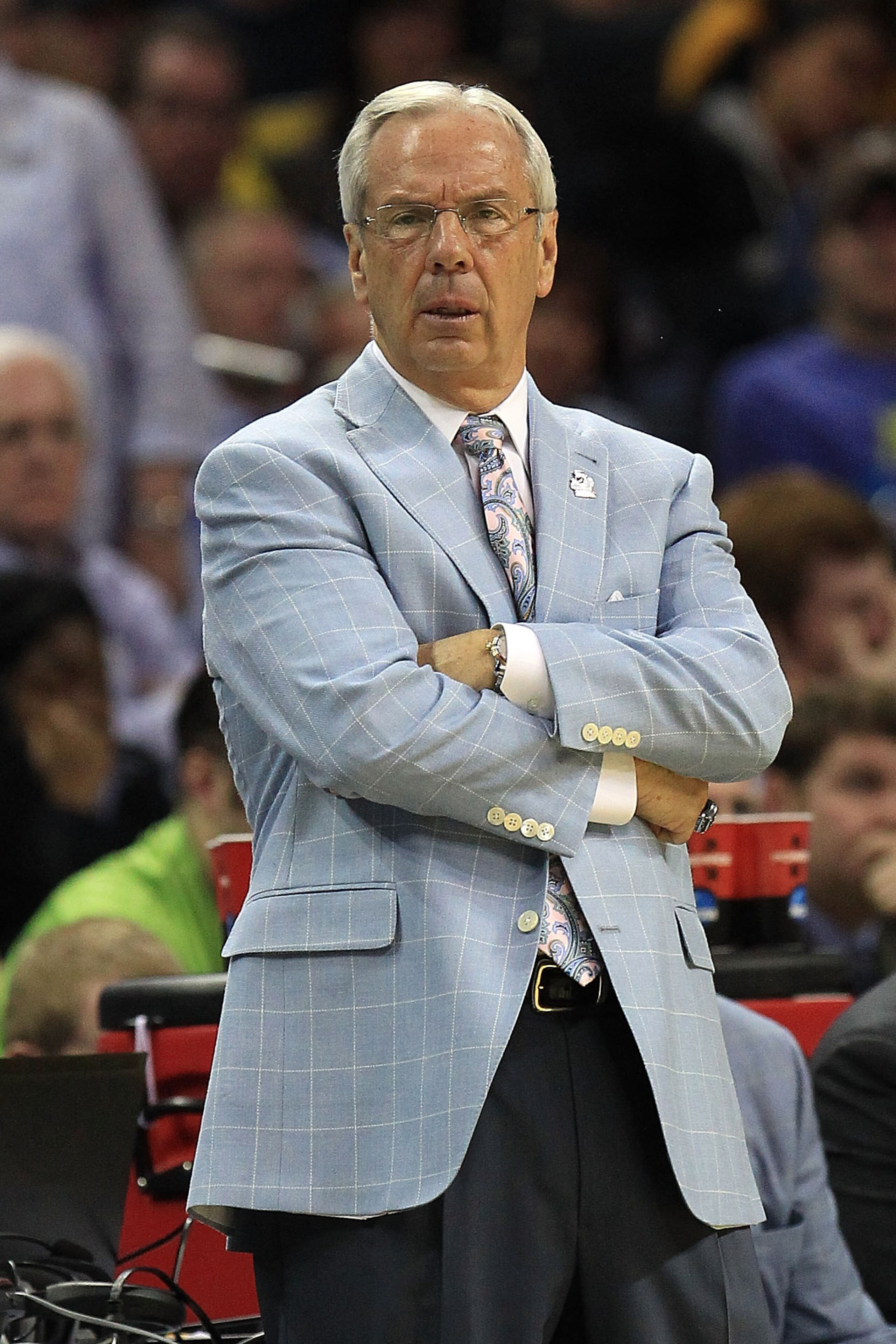 CHARLOTTE, NC - MARCH 20:  Head coach Roy Williams of the North Carolina Tar Heels reacts while taking on the Washington Huskies during the third round of the 2011 NCAA men's basketball tournament at Time Warner Cable Arena on March 20, 2011 in Charlotte,