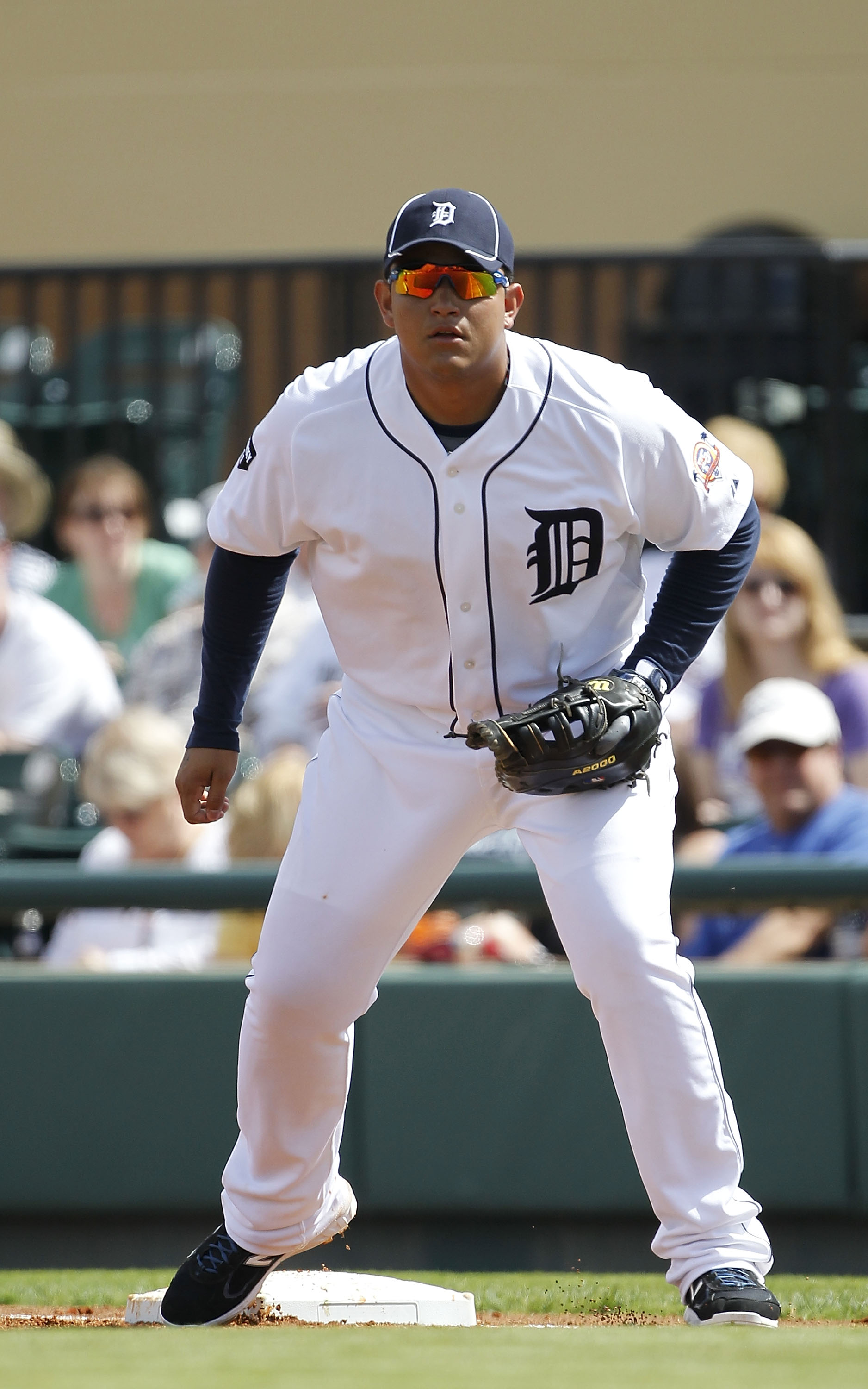 LAKELAND, FL - MARCH 02: Miguel Cabrera #24 of the Detroit Tigers plays first base during the game against the Houston Astros at Joker Marchant Stadium on March 2, 2011 in Lakeland, Florida. The Astros defeated the Tigers 6-3.  (Photo by Leon Halip/Getty