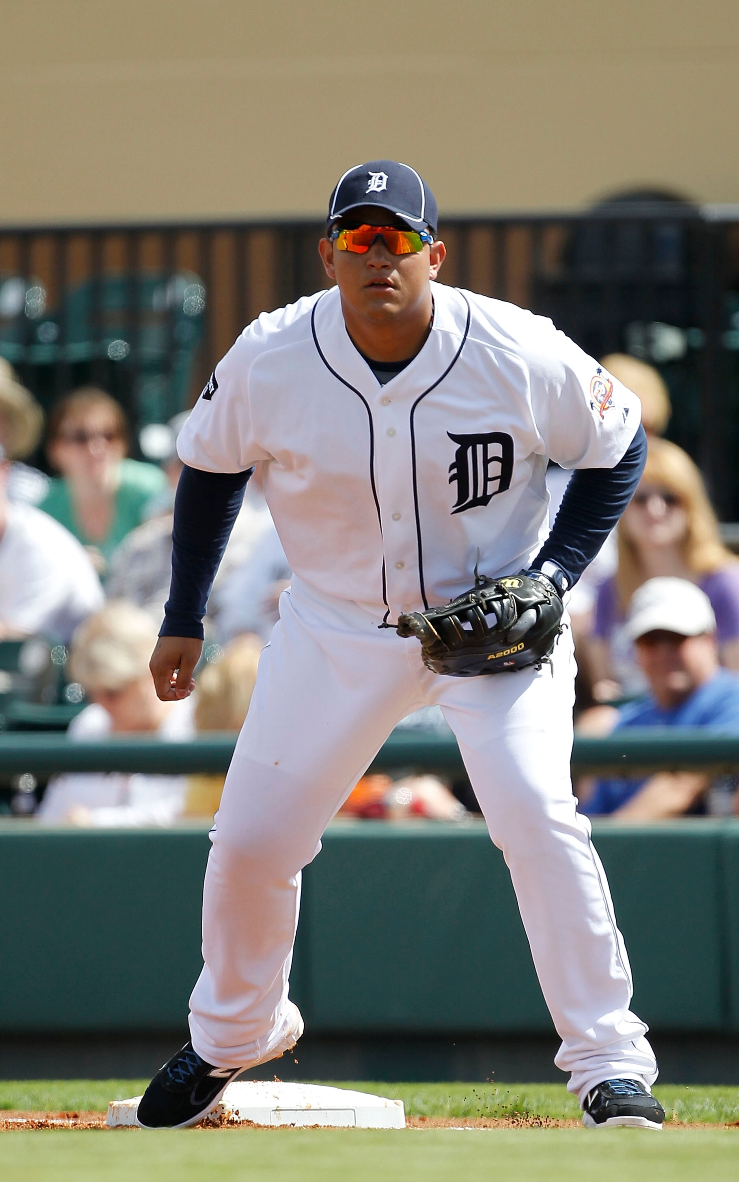 LAKELAND, FL - MARCH 02: Miguel Cabrera #24 of the Detroit Tigers plays first base during the game against the Houston Astros at Joker Marchant Stadium on March 2, 2011 in Lakeland, Florida. The Astros defeated the Tigers 6-3.  (Photo by Leon Halip/Getty