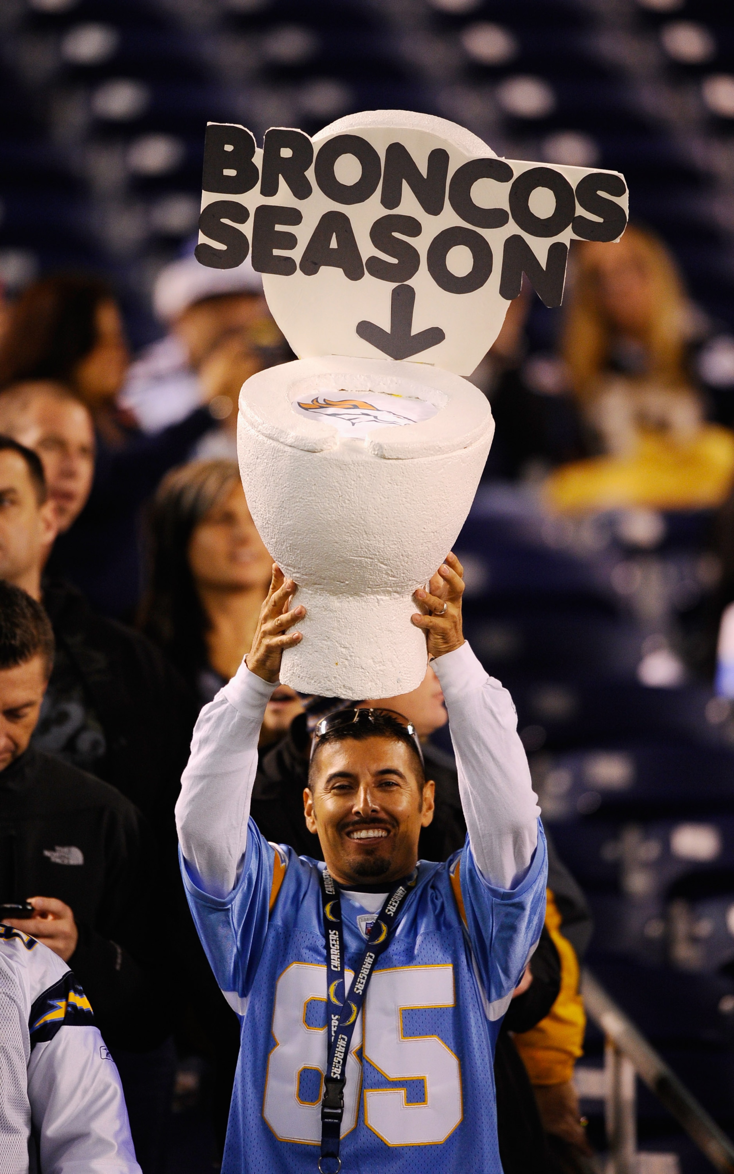 SAN DIEGO - NOVEMBER 22: A San Diego Chargers fan reacts during the NFL football game against Denver Broncos at Qualcomm Stadium on November 22, 2010 in San Diego, California.  (Photo by Kevork Djansezian/Getty Images)