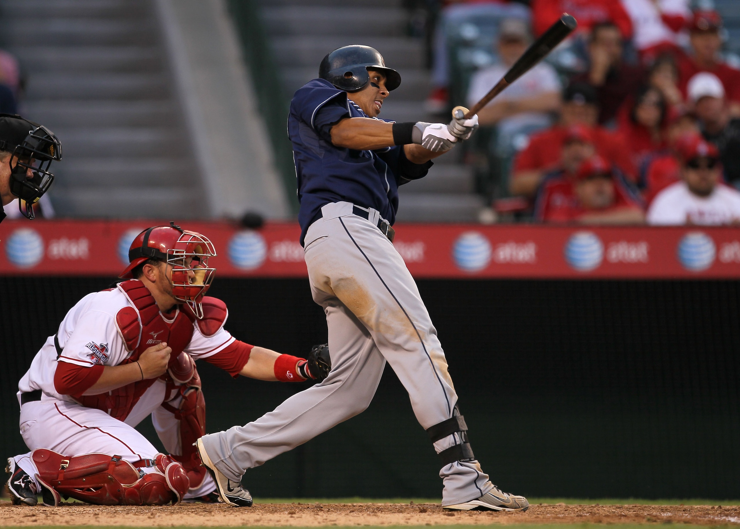 ANAHEIM, CA - SEPTEMBER 08:  Michael Brantley #23 of the Cleveland Indian bats against the Los Angeles Angels of Anaheim on September 8, 2010 at Angel Stadium in Anaheim, California.   The Angels won 4-3 in 16 innings.  (Photo by Stephen Dunn/Getty Images