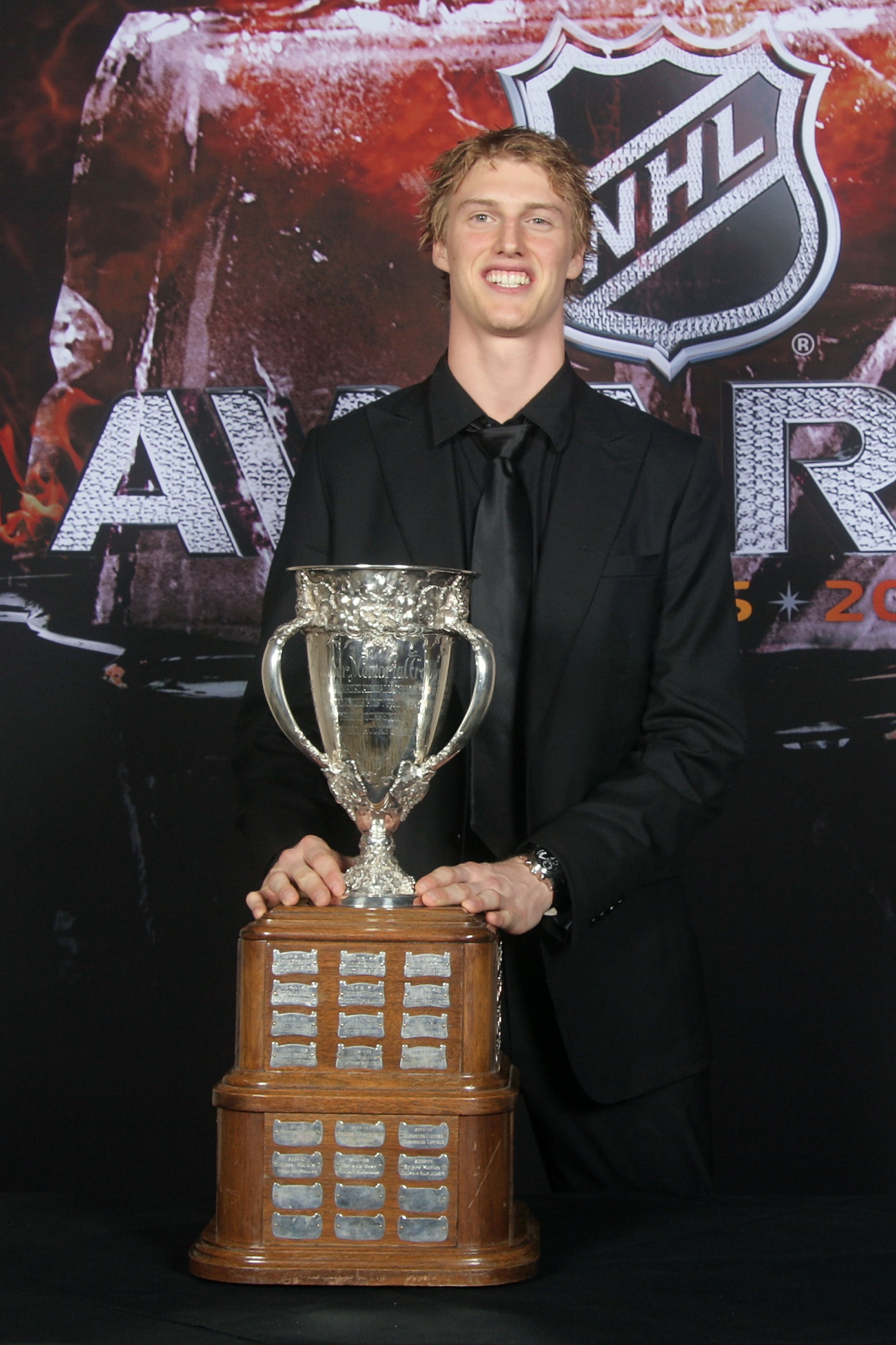 LAS VEGAS - JUNE 23:  Tyler Myers of the Buffalo Sabres poses with the Calder Trophy for a portrait during the 2010 NHL Awards at the Palms Casino Resort on June 23, 2010 in Las Vegas, Nevada.  (Photo by Chris Trotman/Getty Images)