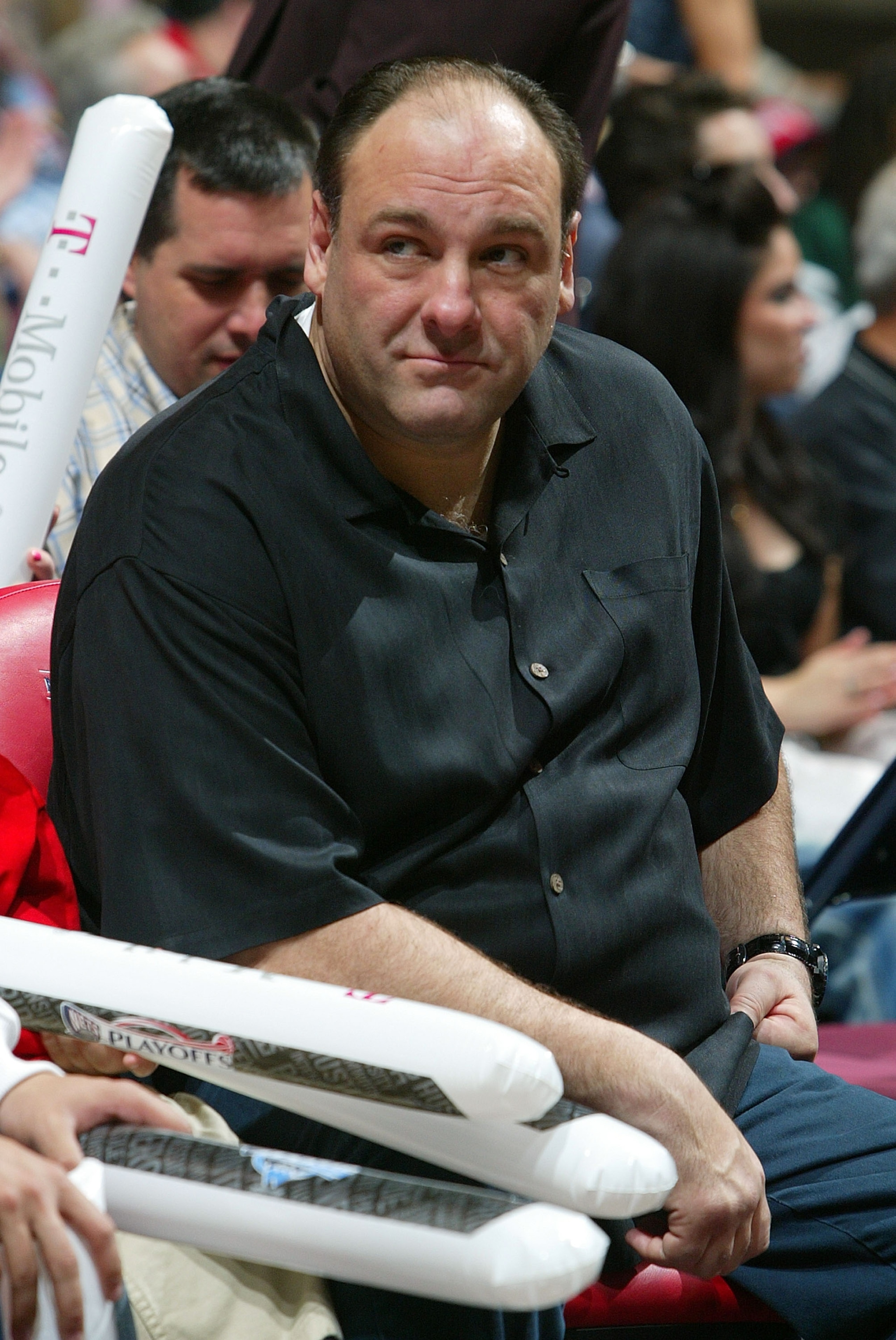 EAST RUTHERFORD, NJ - MAY 04:  Actor James Gandolfini watches as the New Jersey Nets play against the Toronto Raptors in Game Six of the Eastern Conference Quarterfinals during the 2007 NBA Playoffs on May 4, 2007 at the Continental Airlines Arena at the