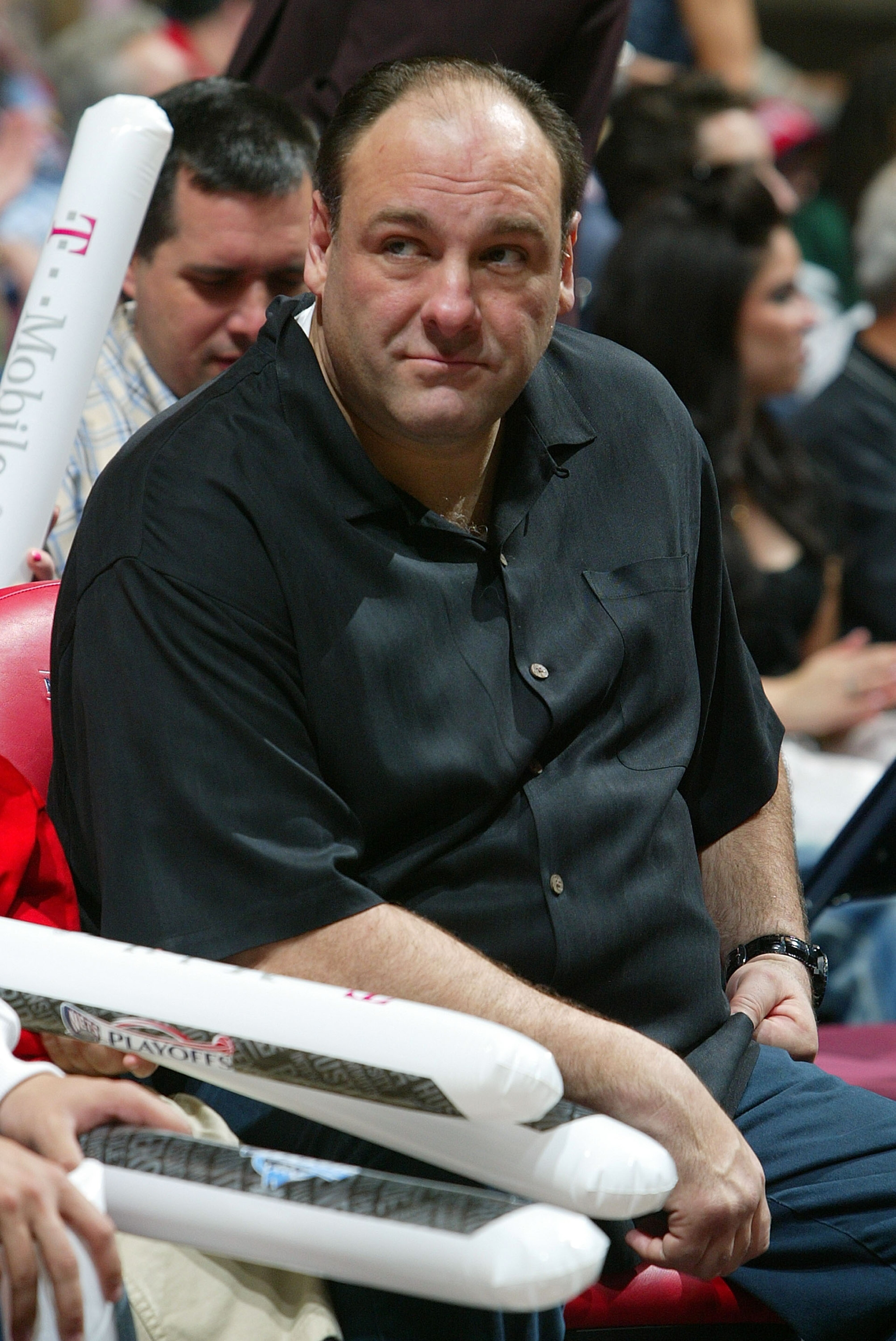 EAST RUTHERFORD, NJ - MAY 04:  Actor James Gandolfini watches as the New Jersey Nets play against the Toronto Raptors in Game Six of the Eastern Conference Quarterfinals during the 2007 NBA Playoffs on May 4, 2007 at the Continental Airlines Arena at the