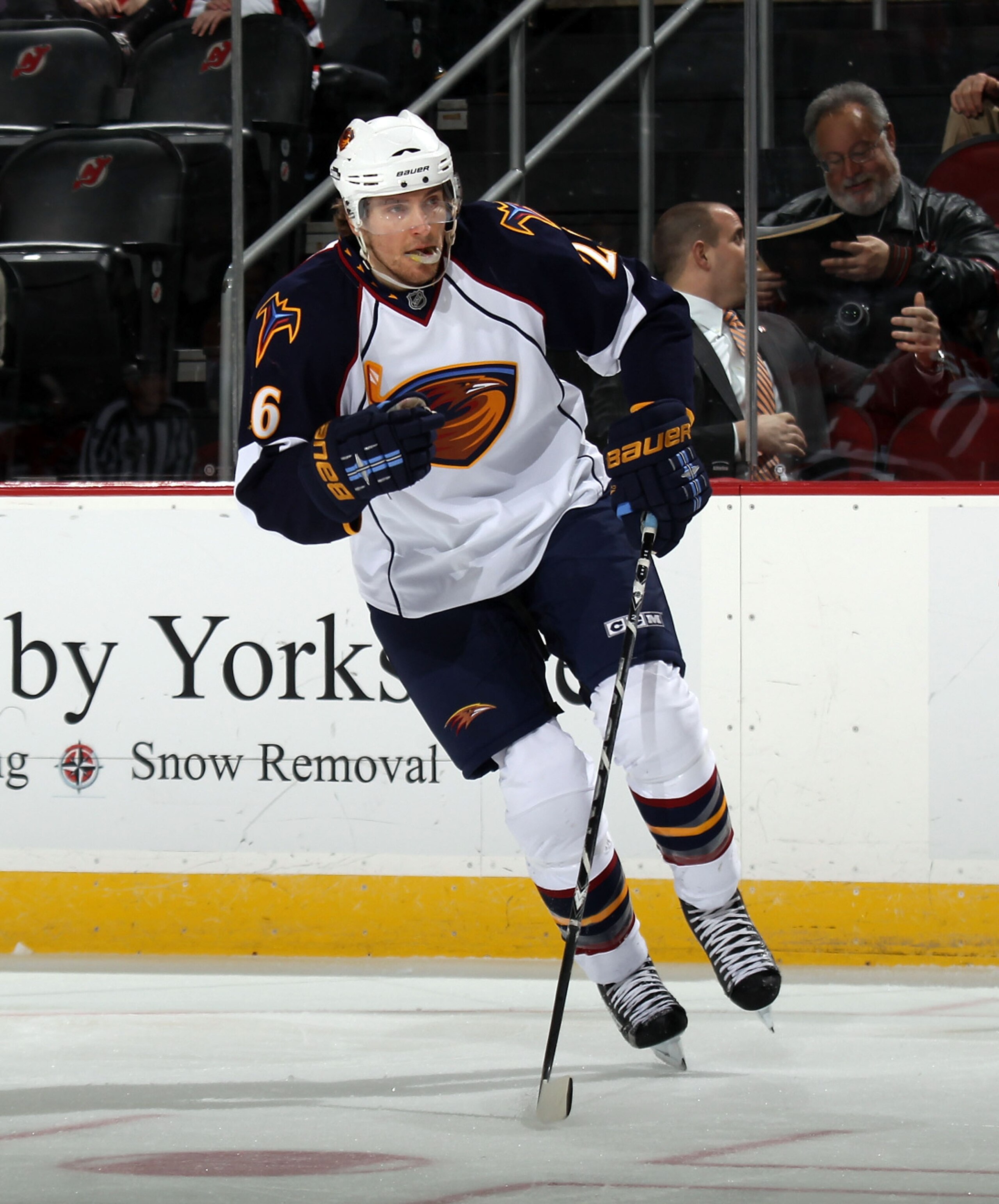 NEWARK, NJ - MARCH 15:  Blake Wheeler #26 of the Atlanta Thrashers skates against the New Jersey Devils at the Prudential Center on March 15, 2011 in Newark, New Jersey. The Devils defeated the Thrashers 4-2.  (Photo by Bruce Bennett/Getty Images)