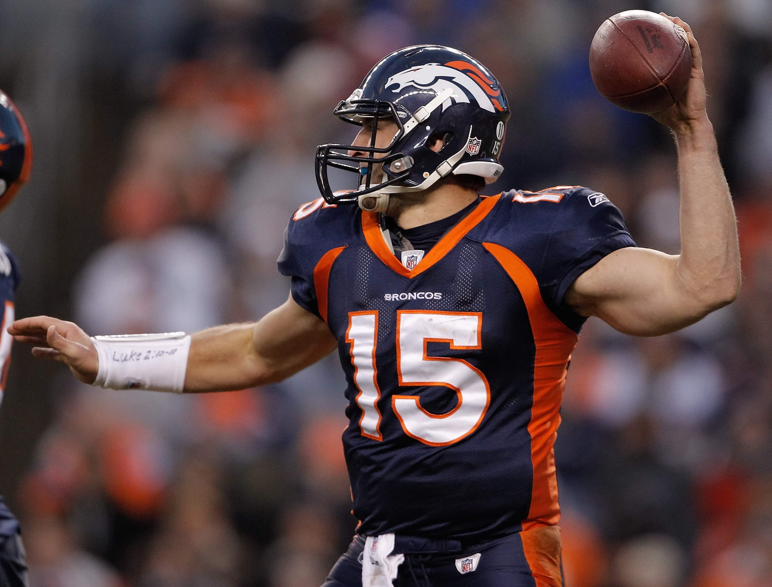 DENVER - DECEMBER 26:  Quarterback Tim Tebow #15 of the Denver Broncos throws a pass against the Houston Texans at INVESCO Field at Mile High on December 26, 2010 in Denver, Colorado.  The Denver Broncos defeated the Houston Texans 24-23. (Photo by Justin