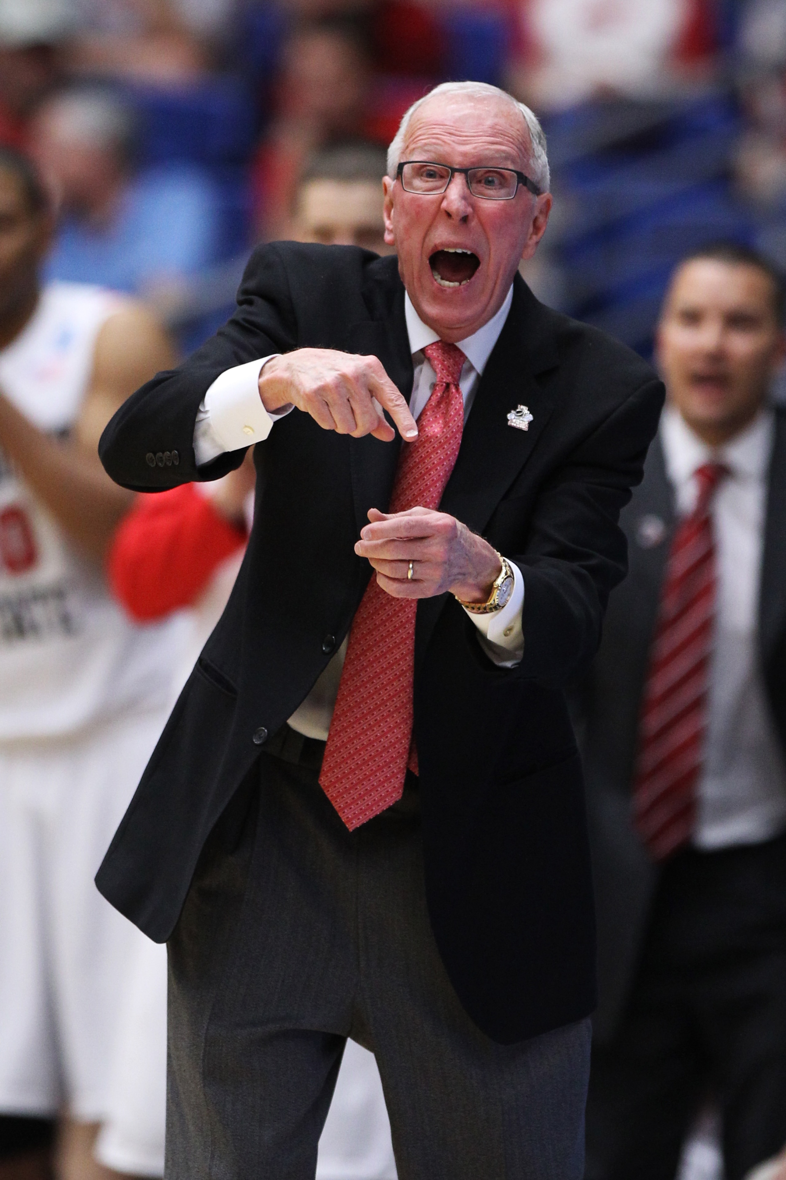 TUCSON, AZ - MARCH 19:  Head coach Steve Fisher of the San Diego State Aztecs yells to his team during their game against the Temple Owls during the third round of the 2011 NCAA men's basketball tournament at McKale Center on March 19, 2011 in Tucson, Ari
