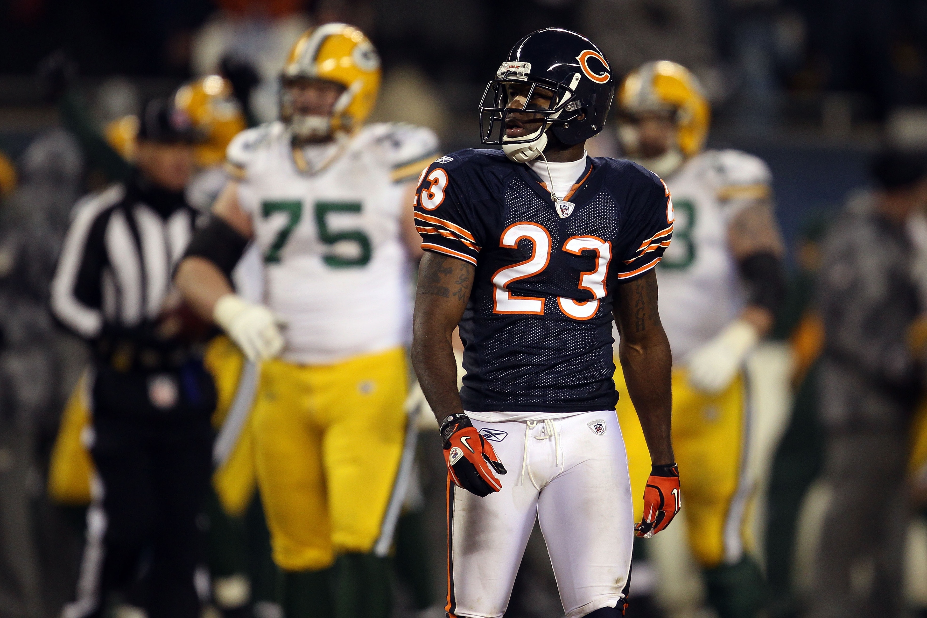 CHICAGO, IL - JANUARY 23: Devin Hester #23 of the Chicago Bears looks on late in the fourth quarter against the Green Bay Packers in the NFC Championship Game at Soldier Field on January 23, 2011 in Chicago, Illinois. (Photo by Jonathan Daniel/Getty Ima CHICAGO, IL - JANUARY 23: Devin Hester #23 of the Chicago Bears looks on late in the fourth quarter against the Green Bay Packers in the NFC Championship Game at Soldier Field on January 23, 2011 in Chicago, Illinois. (Photo by Jonathan Daniel/Getty Ima