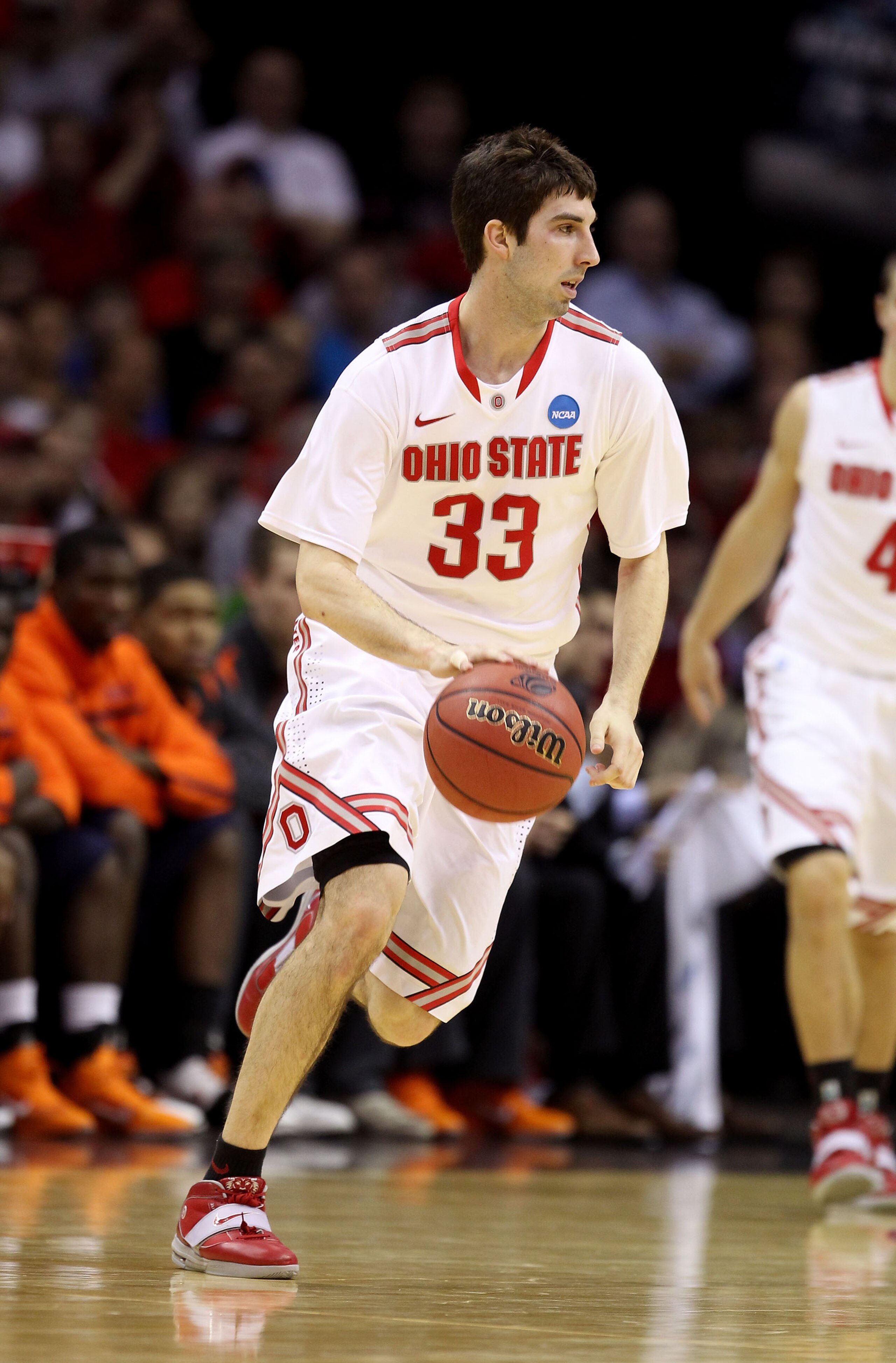 CLEVELAND, OH - MARCH 18: Jon Diebler #33 of the Ohio State Buckeyes handles the ball against the Texas-San Antonio Roadrunners during the second round of the 2011 NCAA men's basketball tournament at Quicken Loans Arena on March 18, 2011 in Cleveland, Ohi