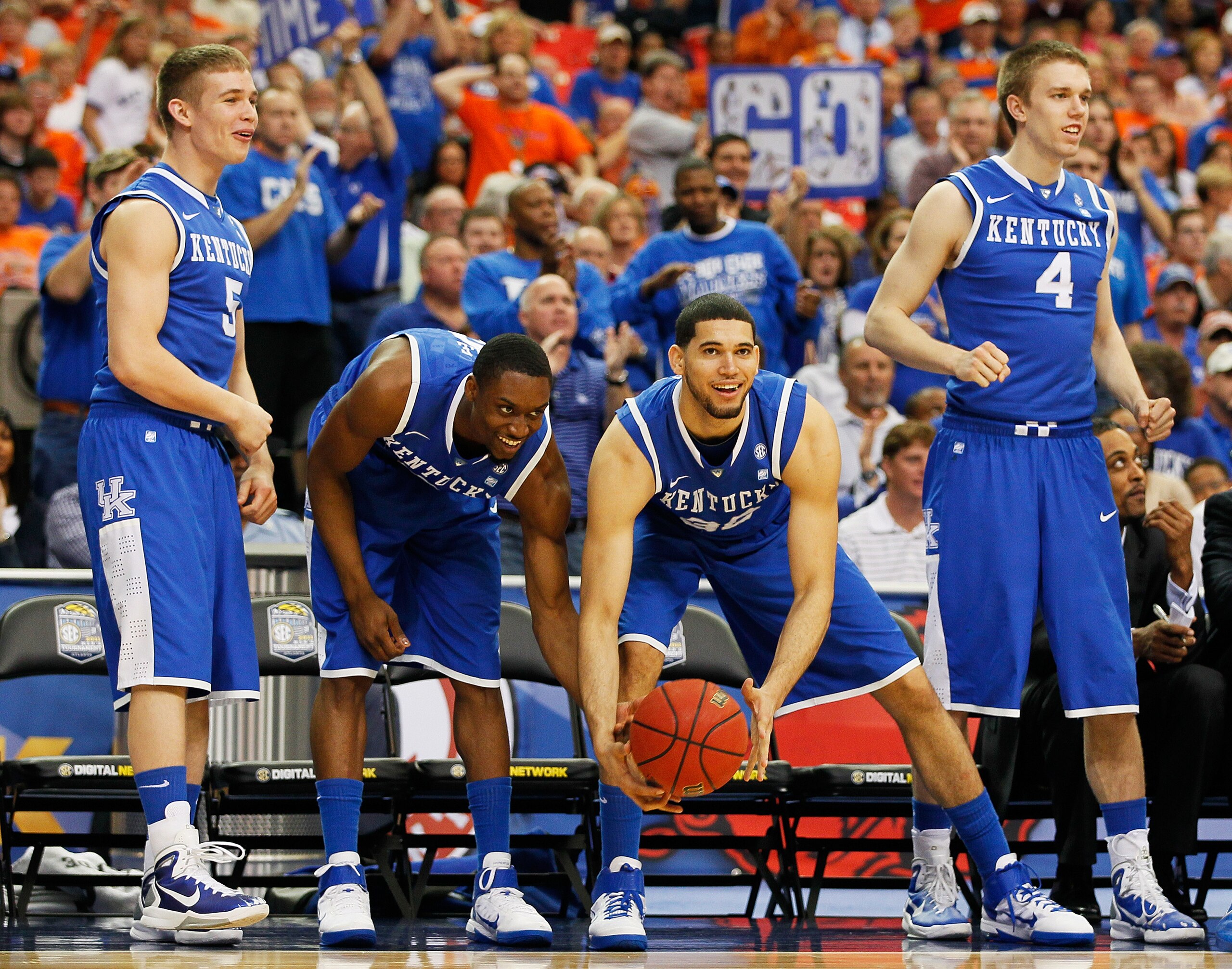 ATLANTA, GA - MARCH 13:  The Kentucky Wildcats bench reacts during their game against the Florida Gators in the championship game of the SEC Men's Basketball Tournament at Georgia Dome on March 13, 2011 in Atlanta, Georgia.  (Photo by Kevin C. Cox/Getty I