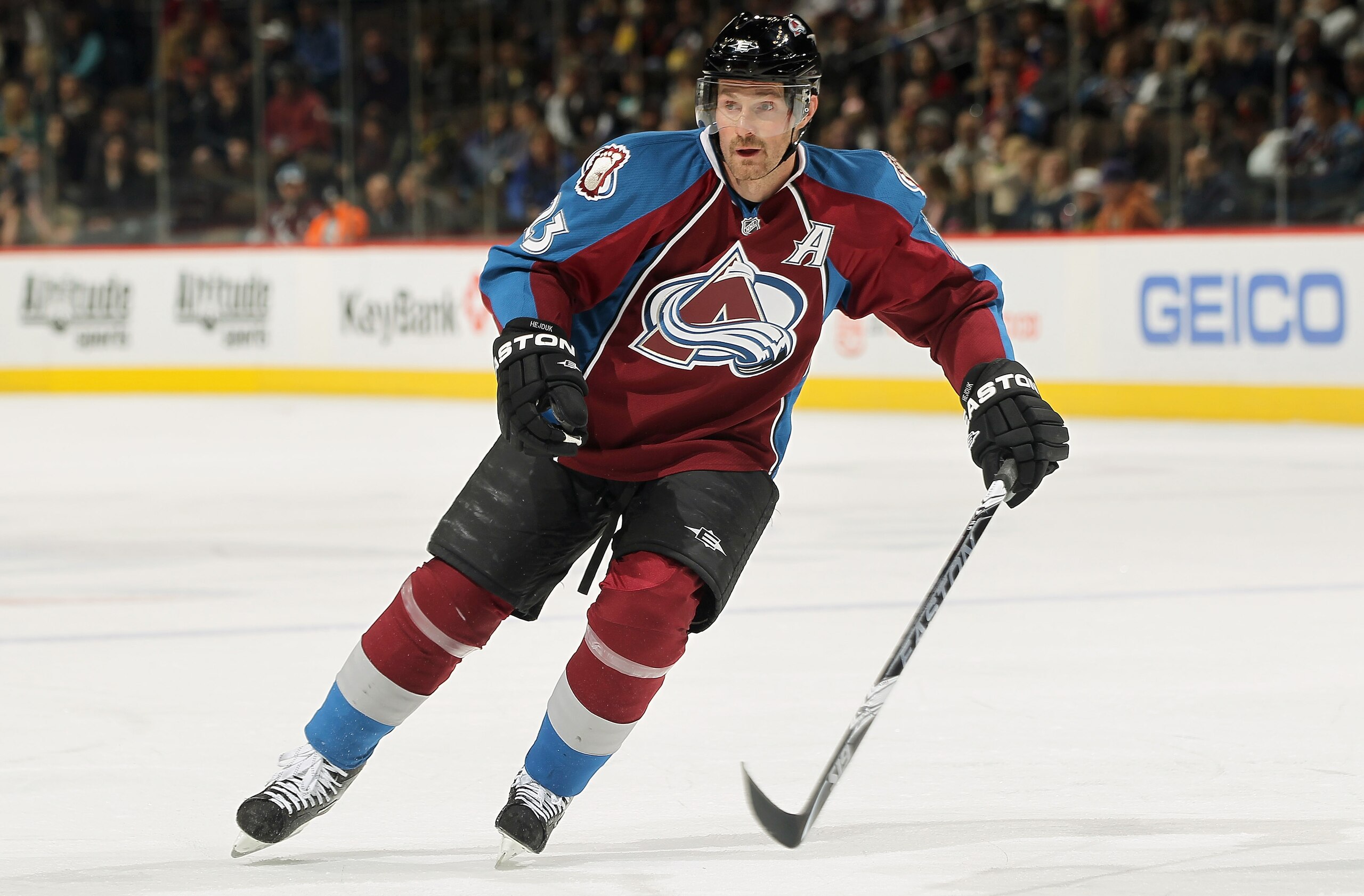 DENVER, CO - MARCH 22:  Milan Hejduk #23 of the Colorado Avalanche skates against the Columbus Blue Jackets at the Pepsi Center on March 22, 2011 in Denver, Colorado. The Avalanche defeated the Blue Jackets 5-4 in an overtime shootout.  (Photo by Doug Pen