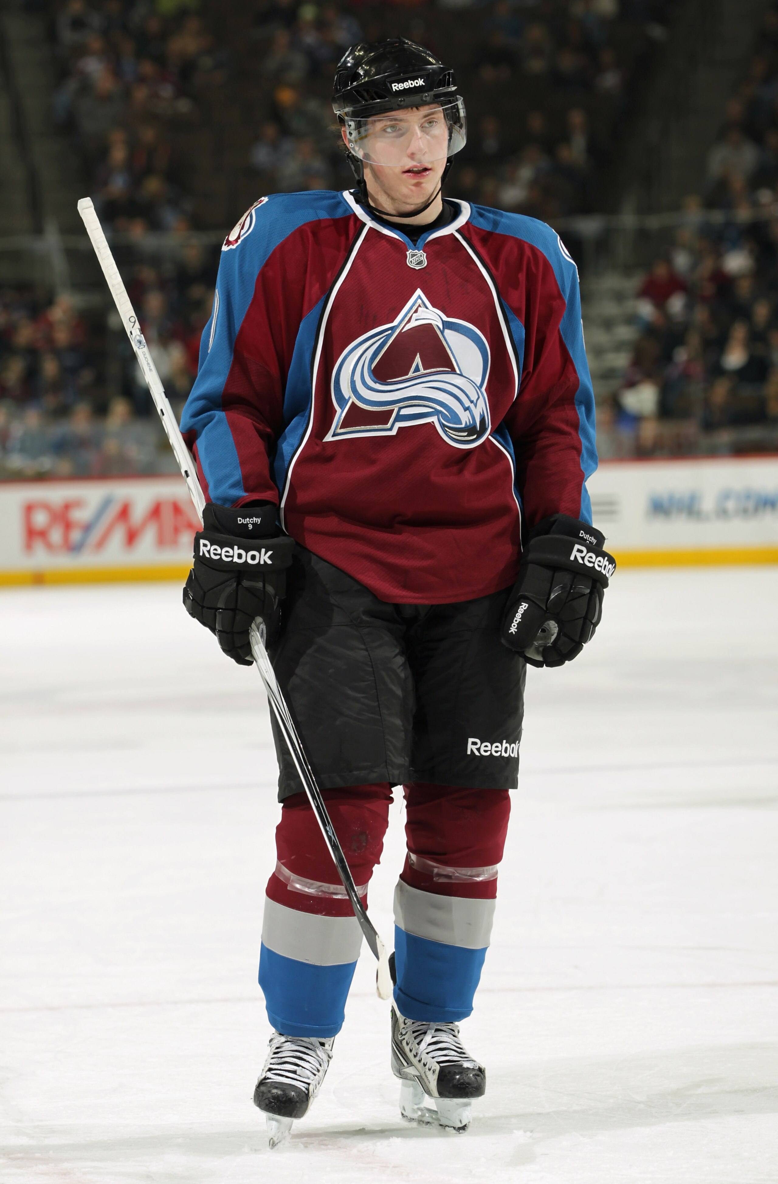 DENVER, CO - MARCH 22:  Matt Duchene #9 of the Colorado Avalanche looks on during a break in the action against the Columbus Blue Jackets at the Pepsi Center on March 22, 2011 in Denver, Colorado. The Avalanche defeated the Blue Jackets 5-4 in an overtime