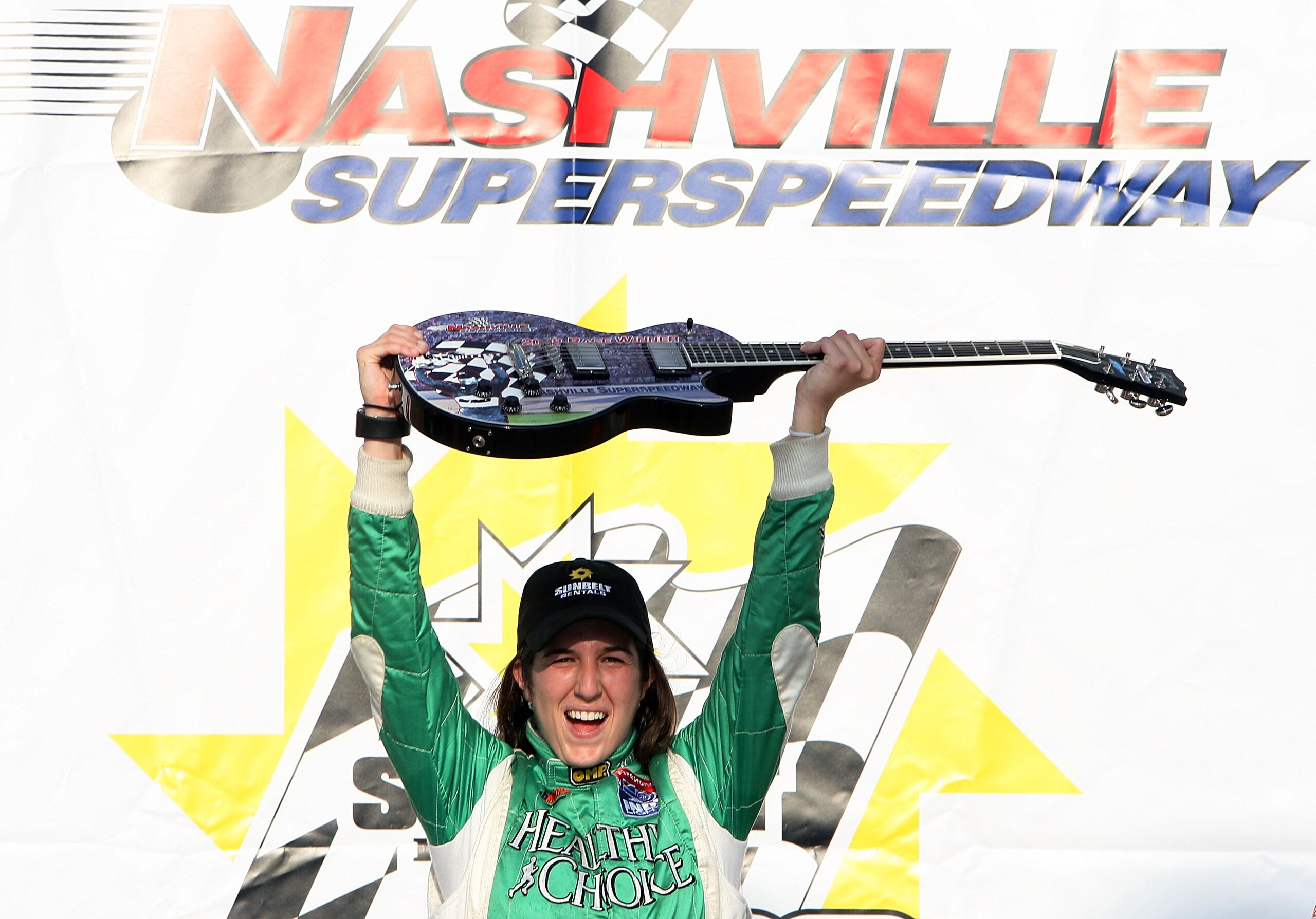 NASHVILLE, TN - JULY 12:  Ana Beatriz of Brazil driver of the #20 Sam Schmidt Motorsports Dallara Indy Light celebrates after winning the Firestone Indy Lights Sunbelt Rentals 100 on July 12, 2008 at the Nashville Superspeedway in Nashville, Tennessee.  (