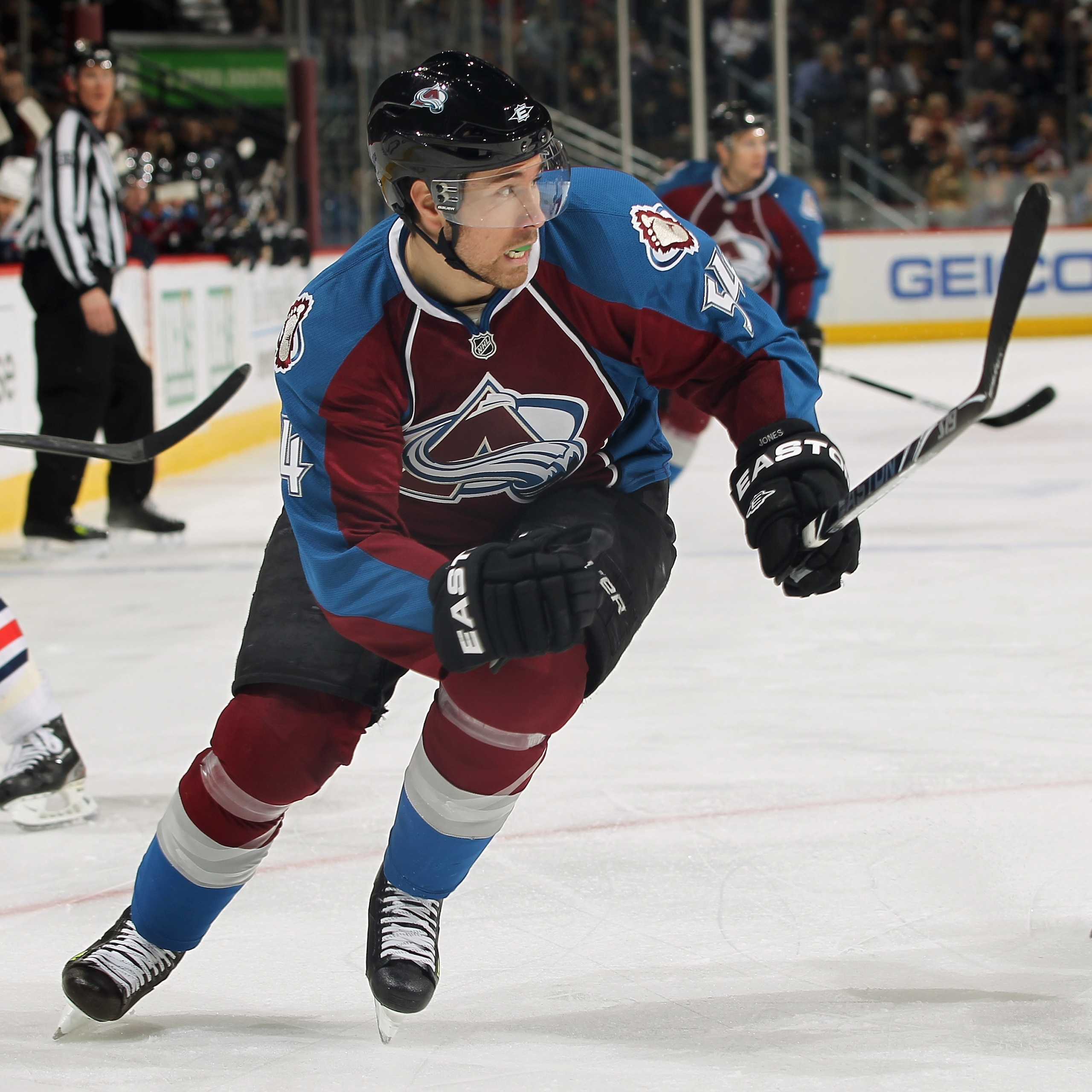 DENVER, CO - MARCH 22:  David Jones #54 of the Colorado Avalanche skates against the Columbus Blue Jackets at the Pepsi Center on March 22, 2011 in Denver, Colorado. The Avalanche defeated the Blue Jackets 5-4 in an overtime shootout.  (Photo by Doug Pens
