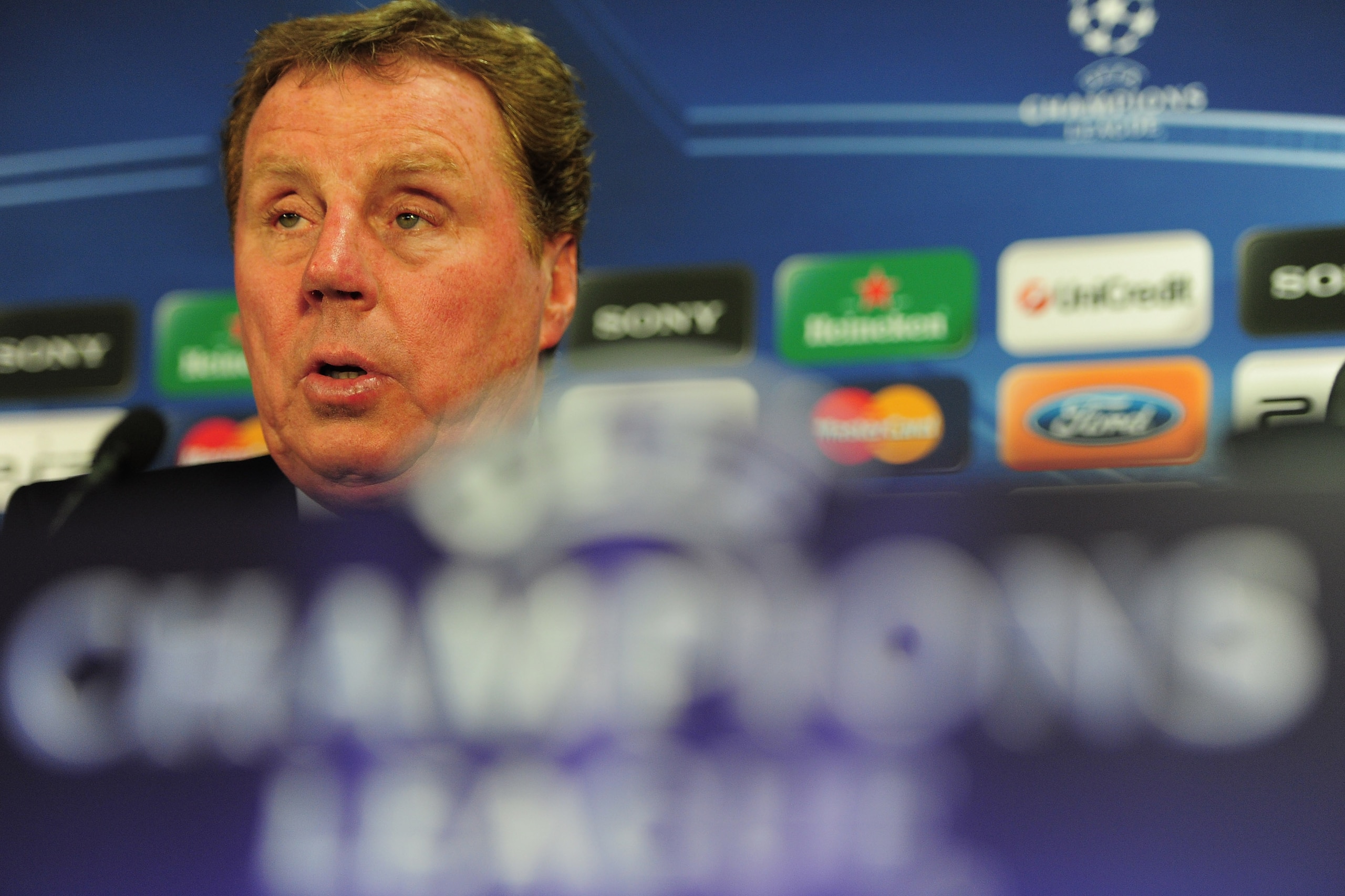 LONDON, ENGLAND - MARCH 08:  Harry Redknapp of Tottenham Hotspur attends a pre match press conference at White Hart Lane on March 8, 2011 in London, England.  (Photo by Jamie McDonald/Getty Images)