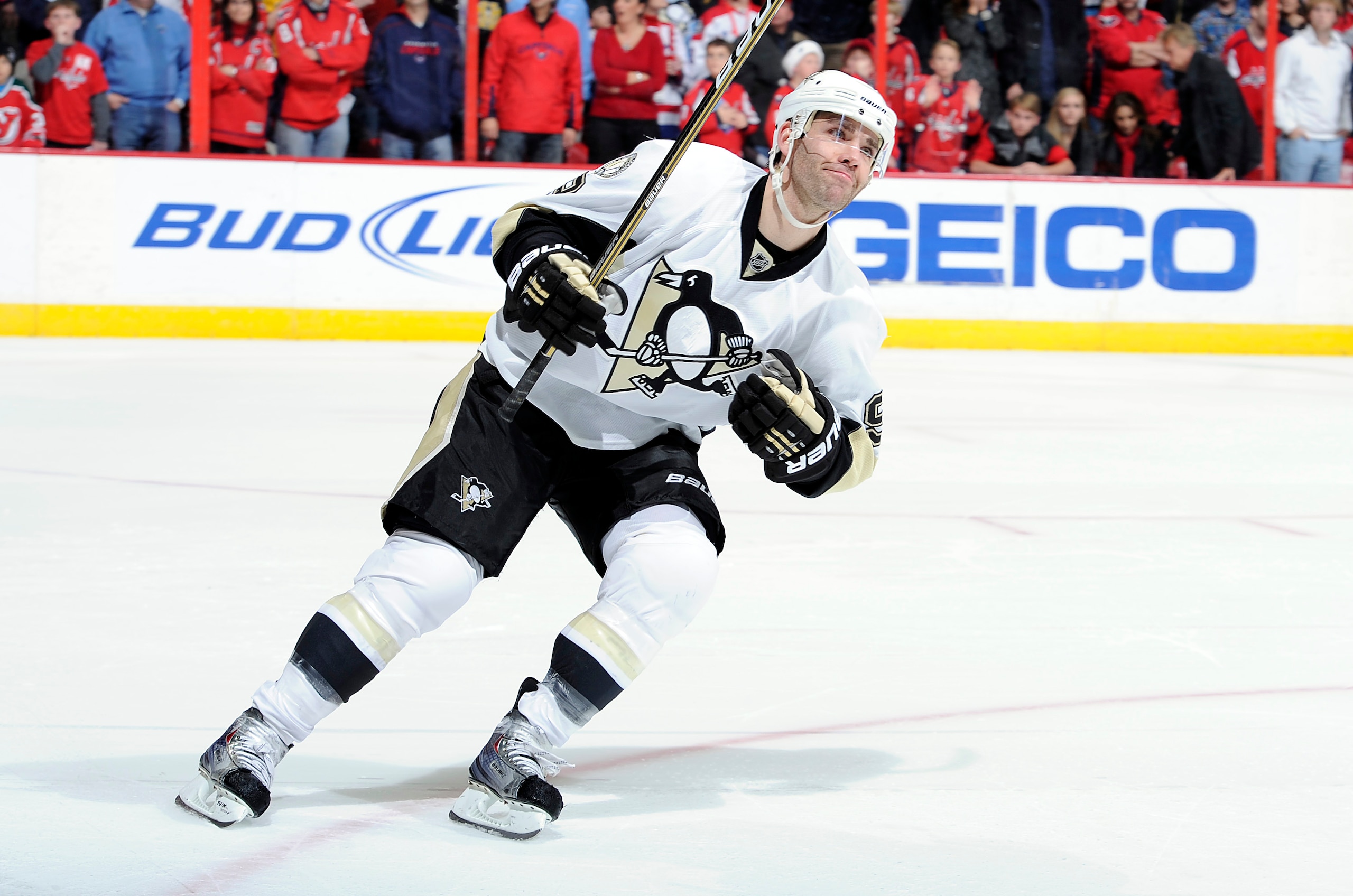 WASHINGTON, DC - DECEMBER 23:  Pascal Dupuis #9 of the Pittsburgh Penguins celebrates after scoring the game winning goal during the shootout against the Washington Capitals at the Verizon Center on December 23, 2010 in Washington DC. The Penguins won the