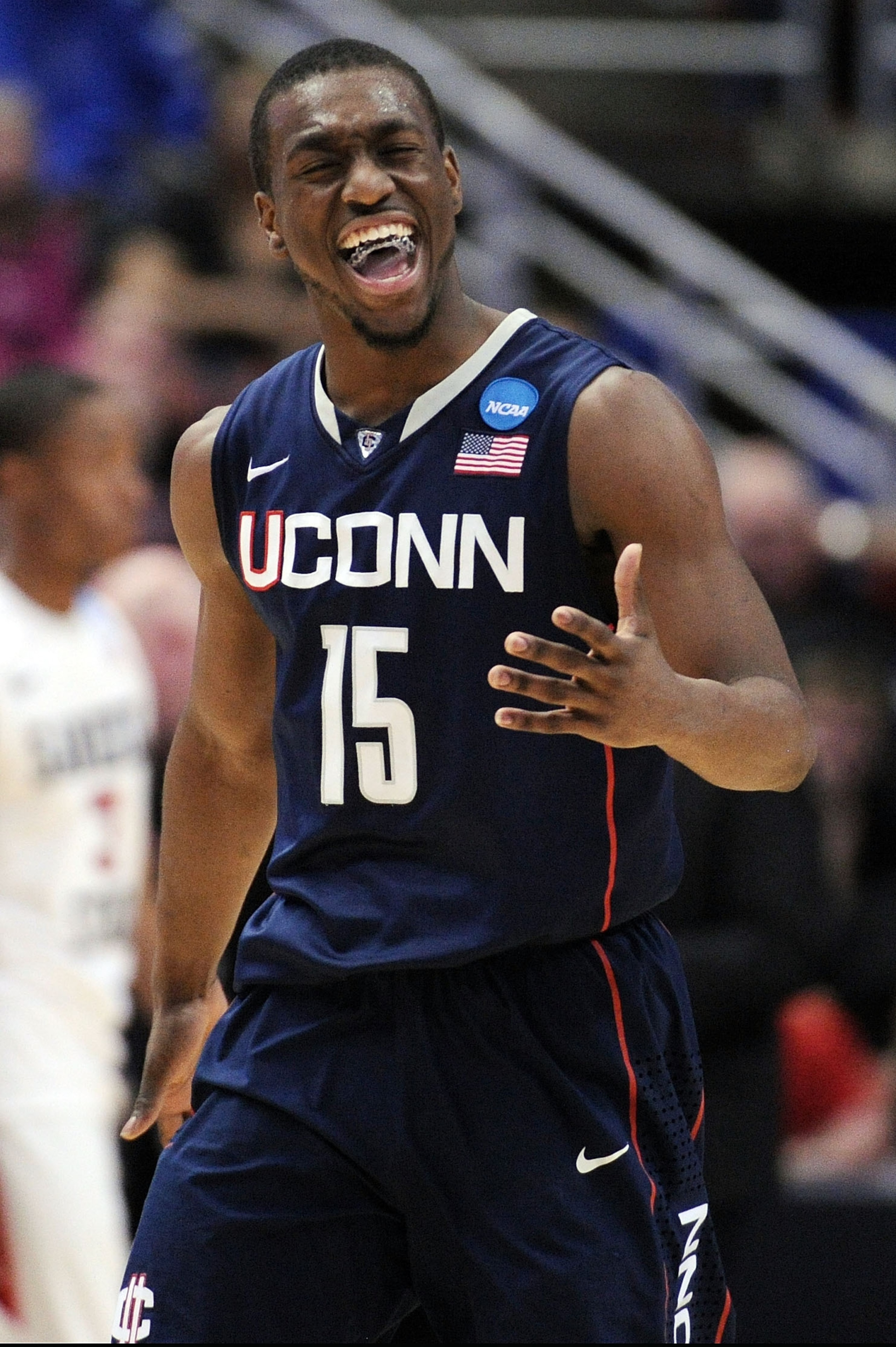 ANAHEIM, CA - MARCH 24:  Kemba Walker #15 of the Connecticut Huskies reacts after a play against the San Diego State Aztecs during the west regional semifinal of the 2011 NCAA men's basketball tournament at the Honda Center on March 24, 2011 in Anaheim, C