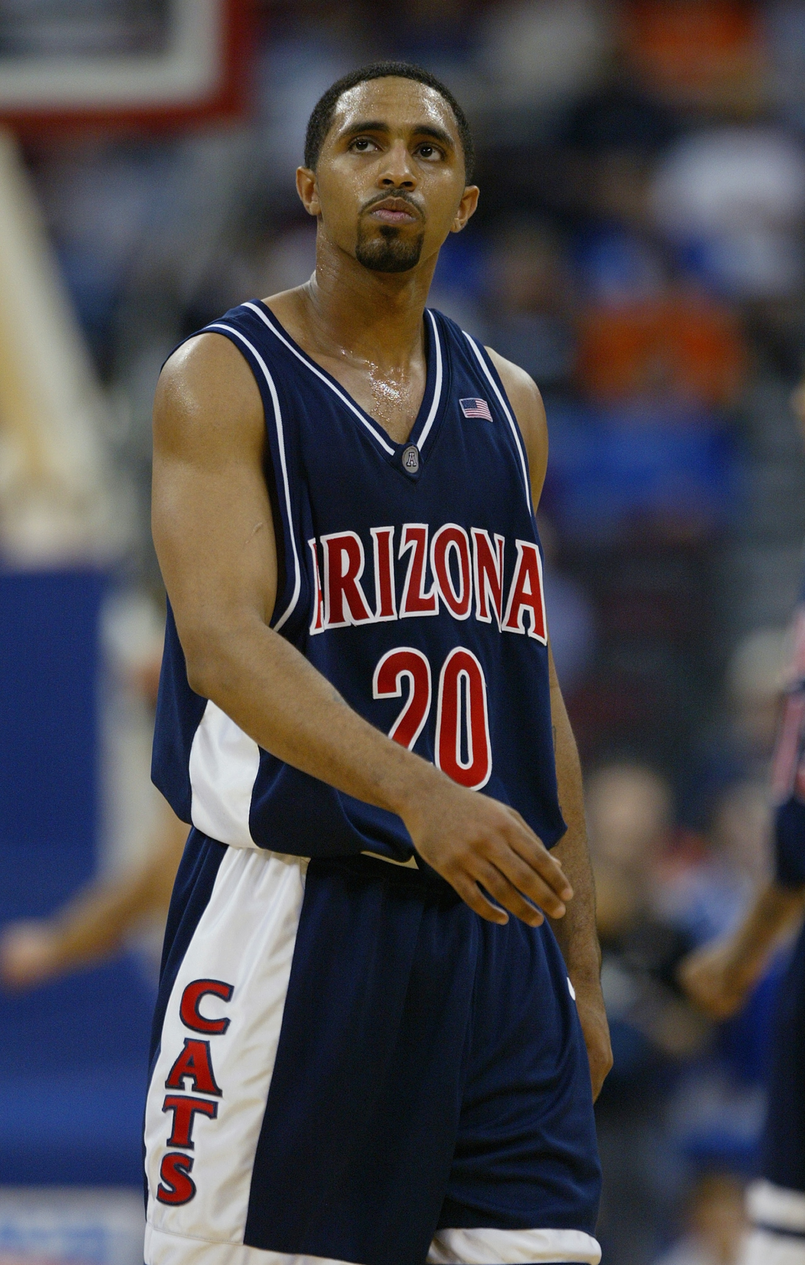 RALEIGH, NC - MARCH 18:  Salim Stoudamire #20 of the Arizona Wildcats on the court during the first round game of the NCAA Division I Men's Basketball Tournament against the Seton Hall Pirates at the RBC Center on March 18, 2004 in Raleigh, North Carolina