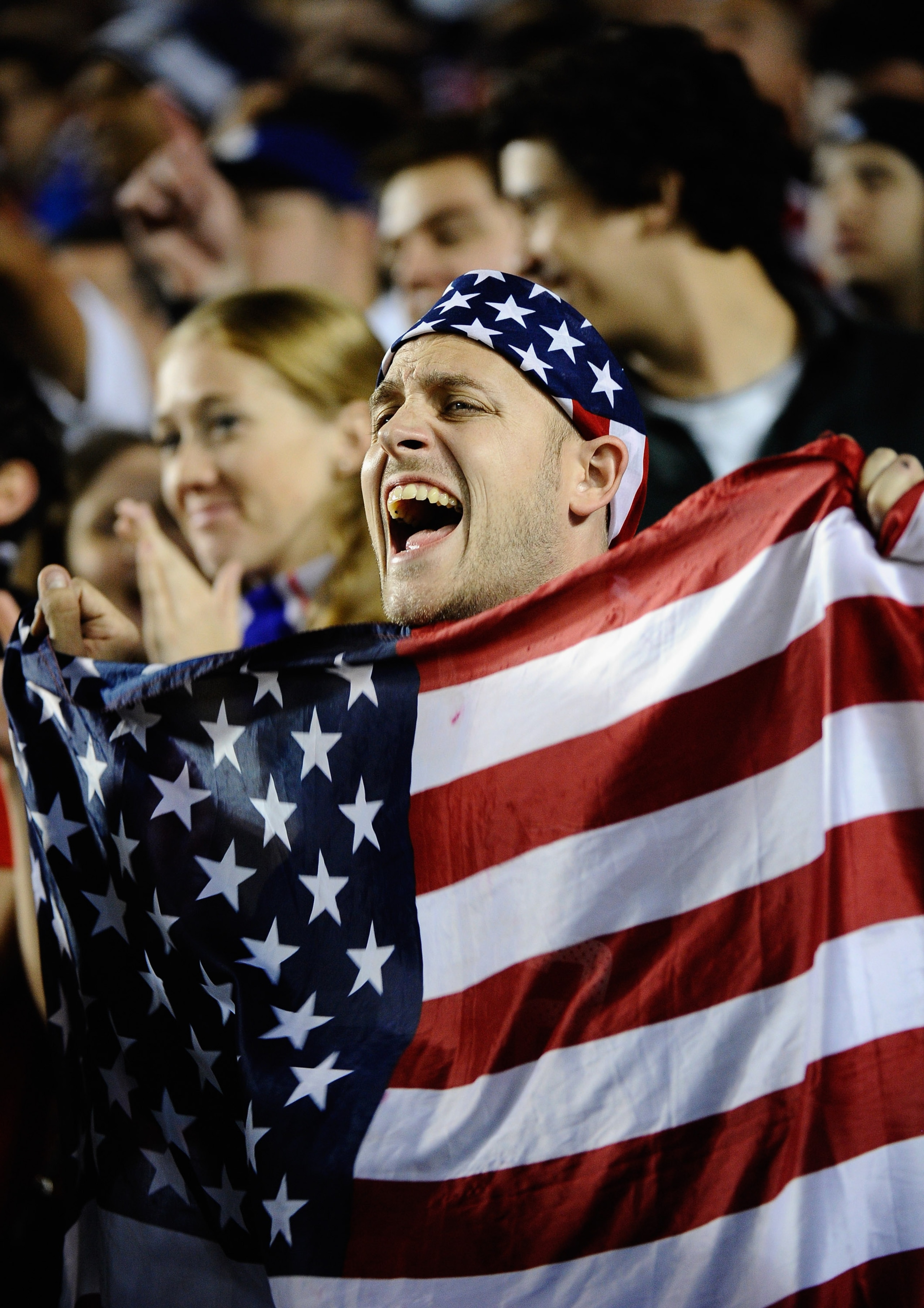CARSON, CA - JANUARY 22:  Fans of United States cheer for their team during the friendly soccer match against Chile at The Home Depot Center on January 22, 2011 in Carson, California.  (Photo by Kevork Djansezian/Getty Images)