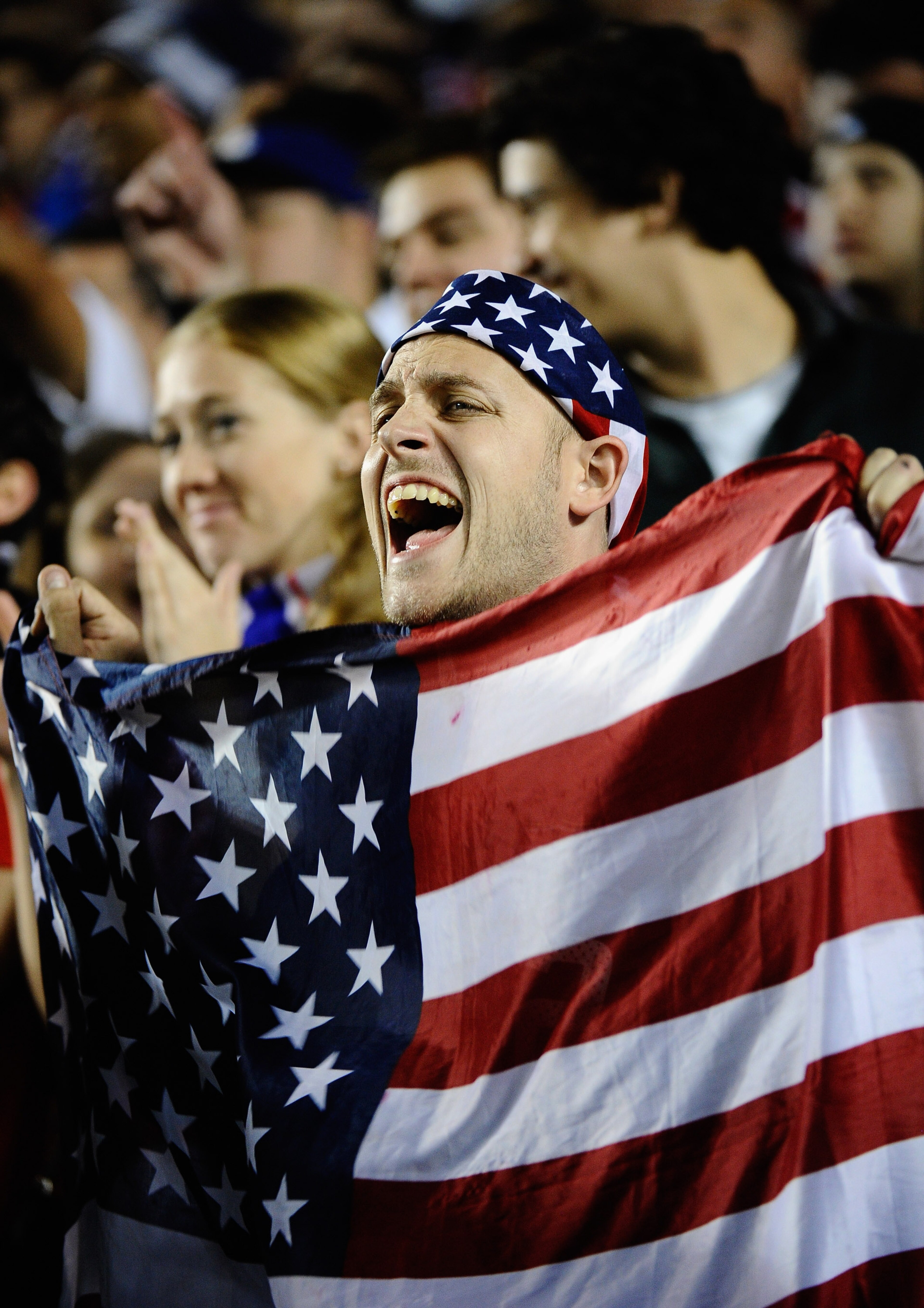 CARSON, CA - JANUARY 22:  Fans of United States cheer for their team during the friendly soccer match against Chile at The Home Depot Center on January 22, 2011 in Carson, California.  (Photo by Kevork Djansezian/Getty Images)