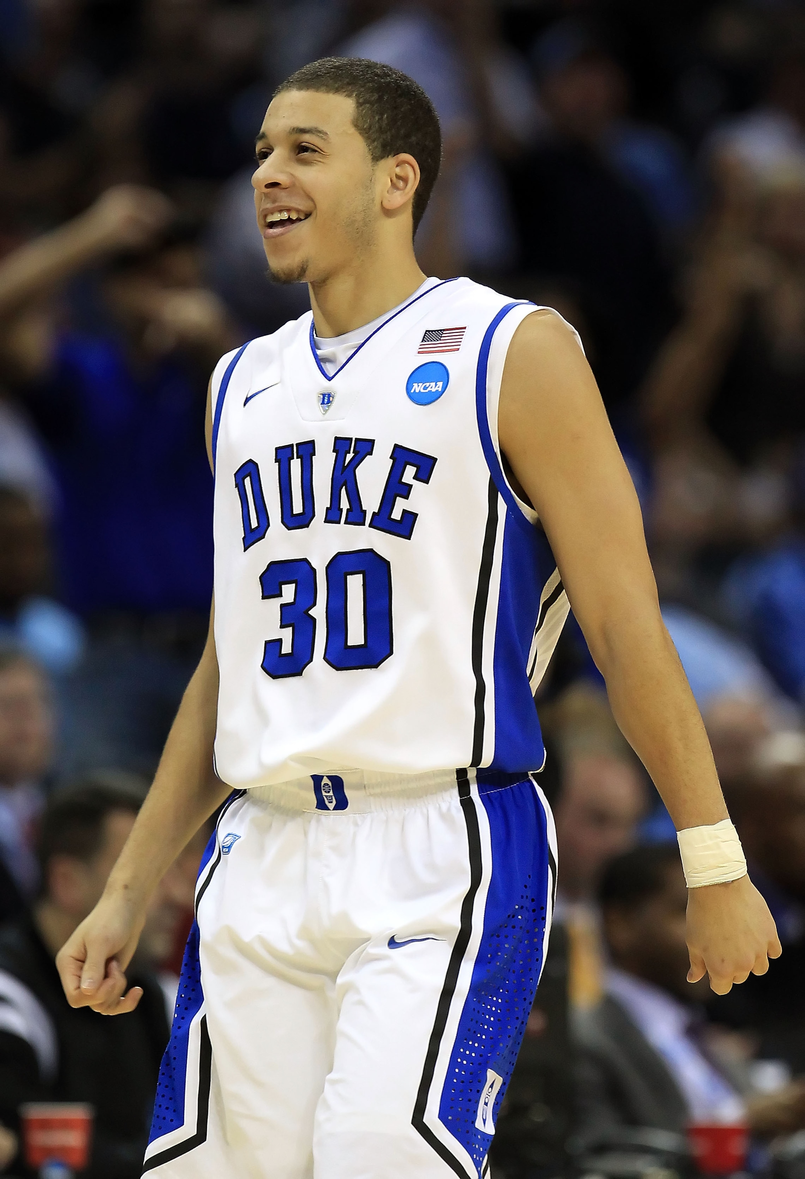 CHARLOTTE, NC - MARCH 20:  Seth Curry #30 of the Duke Blue Devils reacts in the second half while taking on the Michigan Wolverines during the third round of the 2011 NCAA men's basketball tournament at Time Warner Cable Arena on March 20, 2011 in Charlot