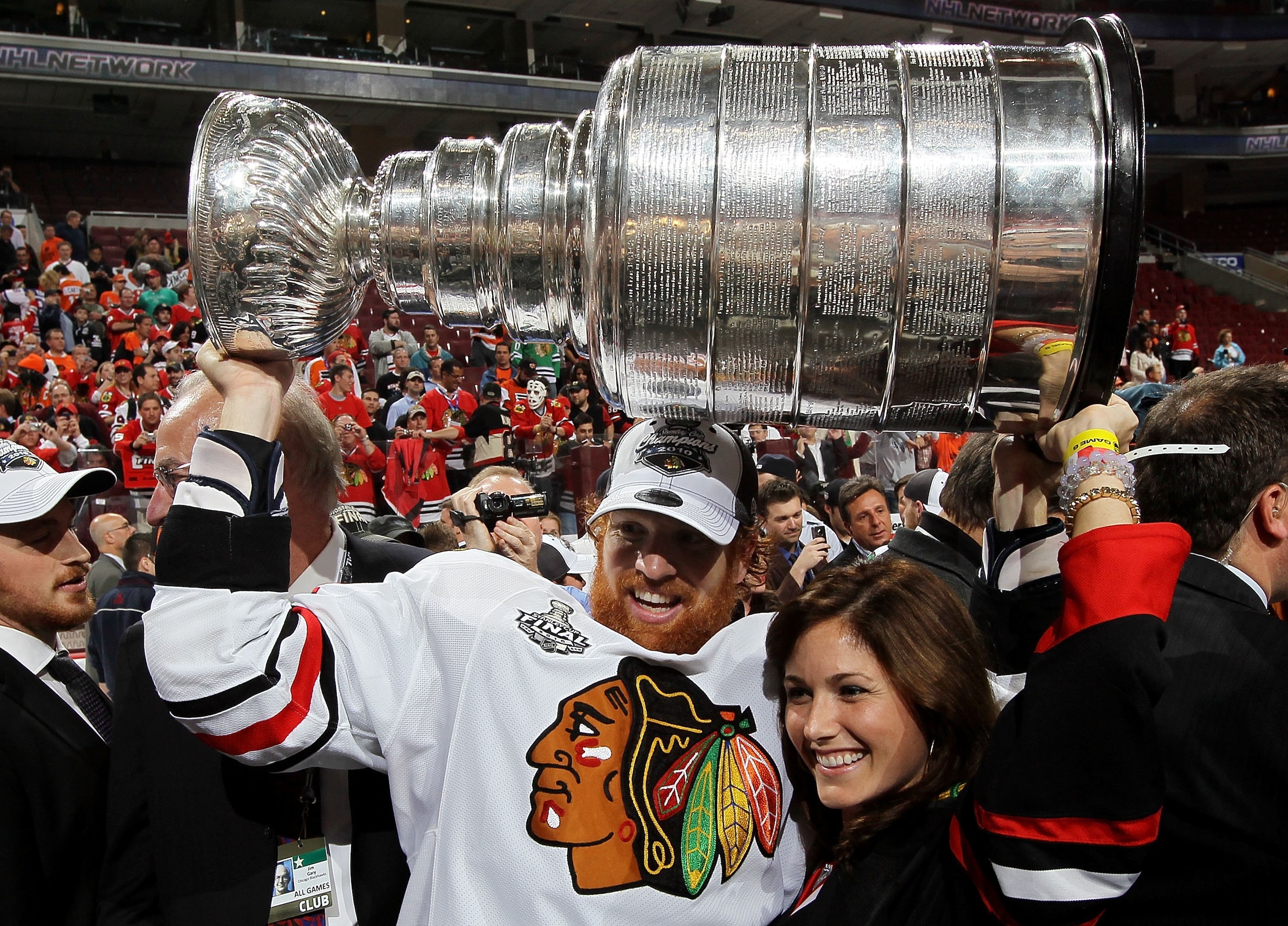 PHILADELPHIA - JUNE 09: Brian Campbell #51 of the Chicago Blackhawks hoists the Stanley Cup after teammate Patrick Kane scored the game-winning goal in overtime to defeat the Philadelphia Flyers 4-3 and win the Stanley Cup in Game Six of the 2010 NHL Sta PHILADELPHIA - JUNE 09: Brian Campbell #51 of the Chicago Blackhawks hoists the Stanley Cup after teammate Patrick Kane scored the game-winning goal in overtime to defeat the Philadelphia Flyers 4-3 and win the Stanley Cup in Game Six of the 2010 NHL Sta