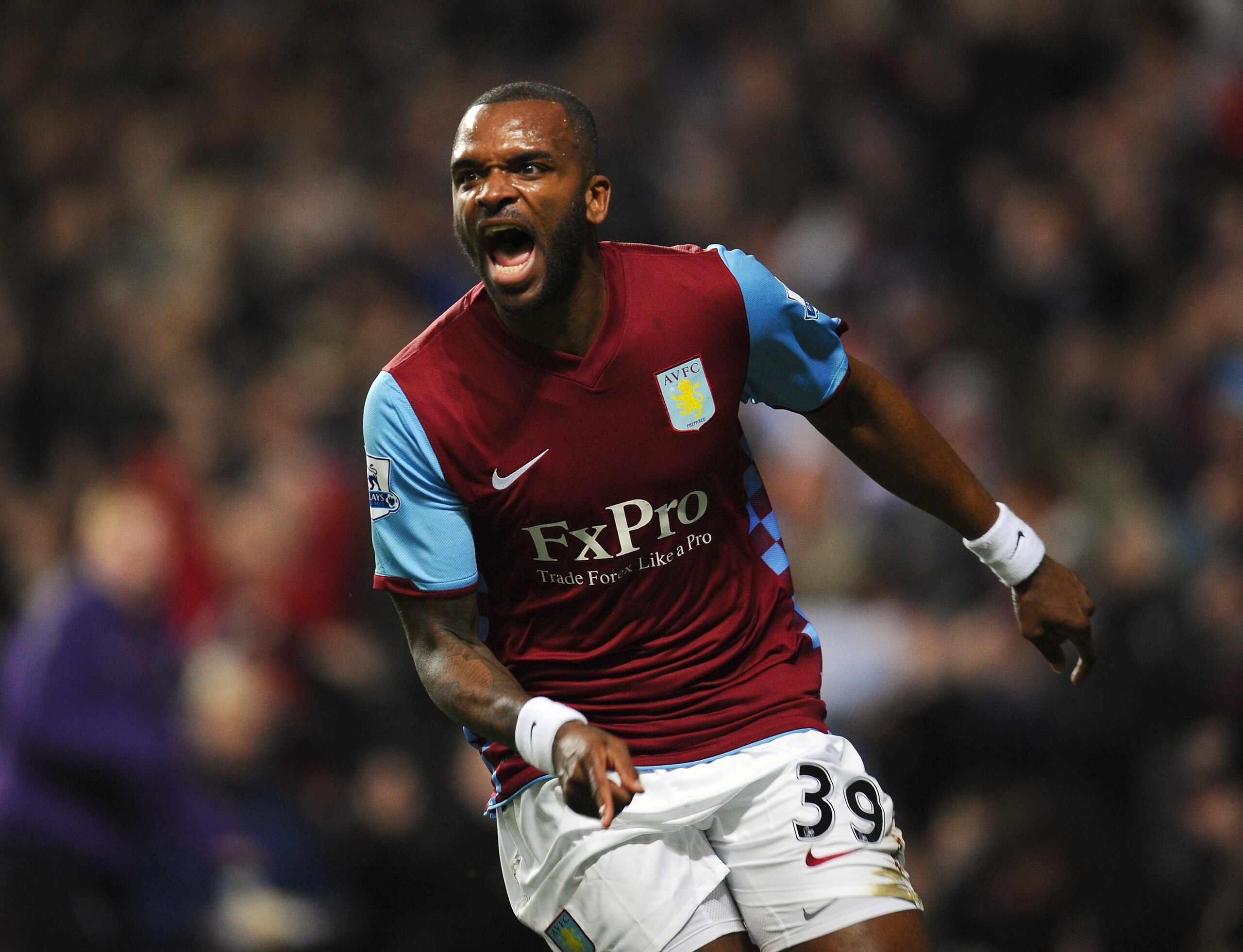 BIRMINGHAM, ENGLAND - JANUARY 22: Darren Bent of Aston Villa celebrates after scoring the opening goal on his debut during the Barclays Premier League match between Aston Villa and Manchester City at Villa Park on January 22, 2011 in Birmingham, England. BIRMINGHAM, ENGLAND - JANUARY 22: Darren Bent of Aston Villa celebrates after scoring the opening goal on his debut during the Barclays Premier League match between Aston Villa and Manchester City at Villa Park on January 22, 2011 in Birmingham, England.