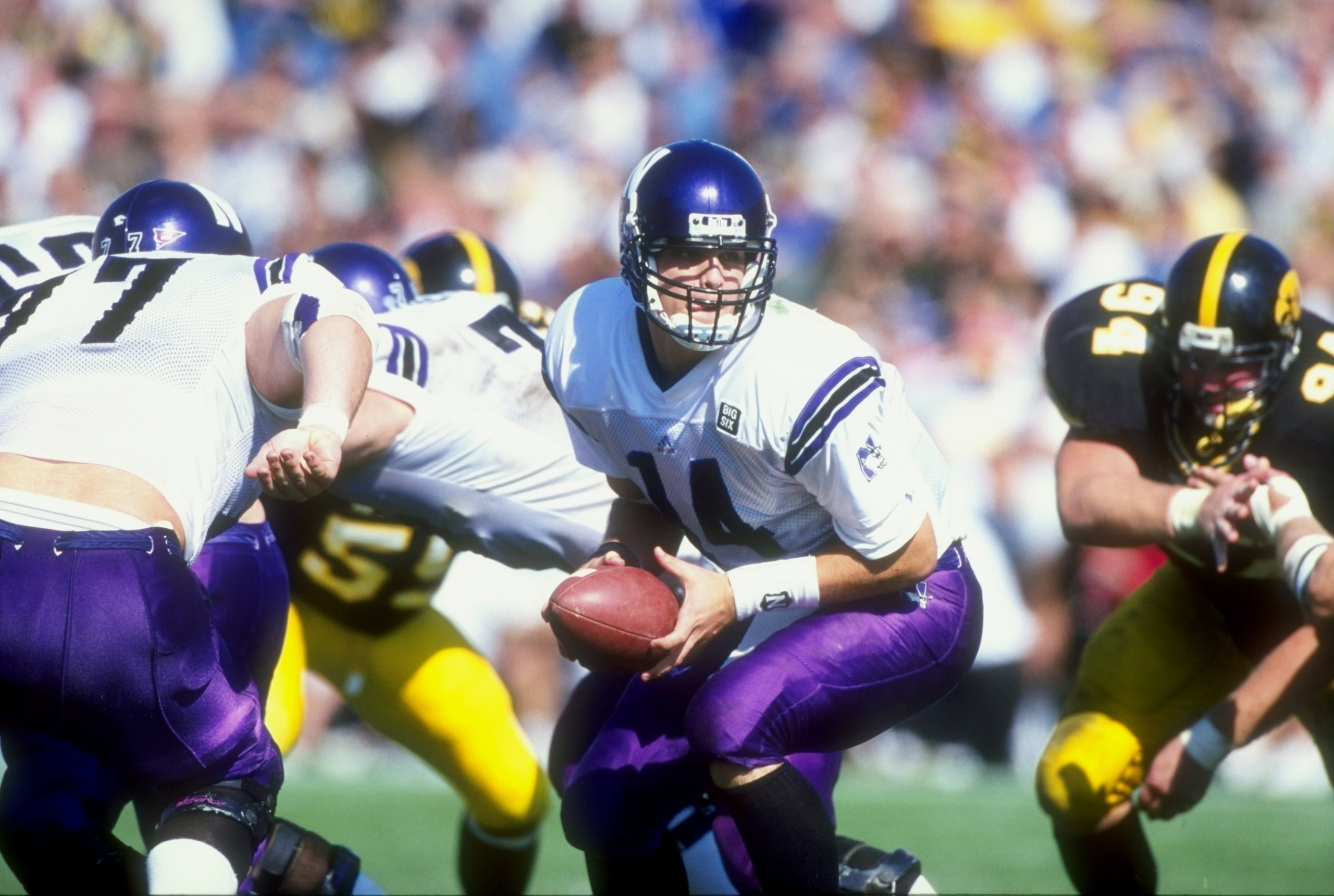 10 Oct 1998: Quarterback Gavin Hoffman #14 of the Northwestern Wildcats in action during the game against the Iowa Hawkeyes at the Kinnick Stadium in Iowa City, Iowa. The Hawkeyes defeated the Wildcats 26-24. 10 Oct 1998: Quarterback Gavin Hoffman #14 of the Northwestern Wildcats in action during the game against the Iowa Hawkeyes at the Kinnick Stadium in Iowa City, Iowa. The Hawkeyes defeated the Wildcats 26-24.