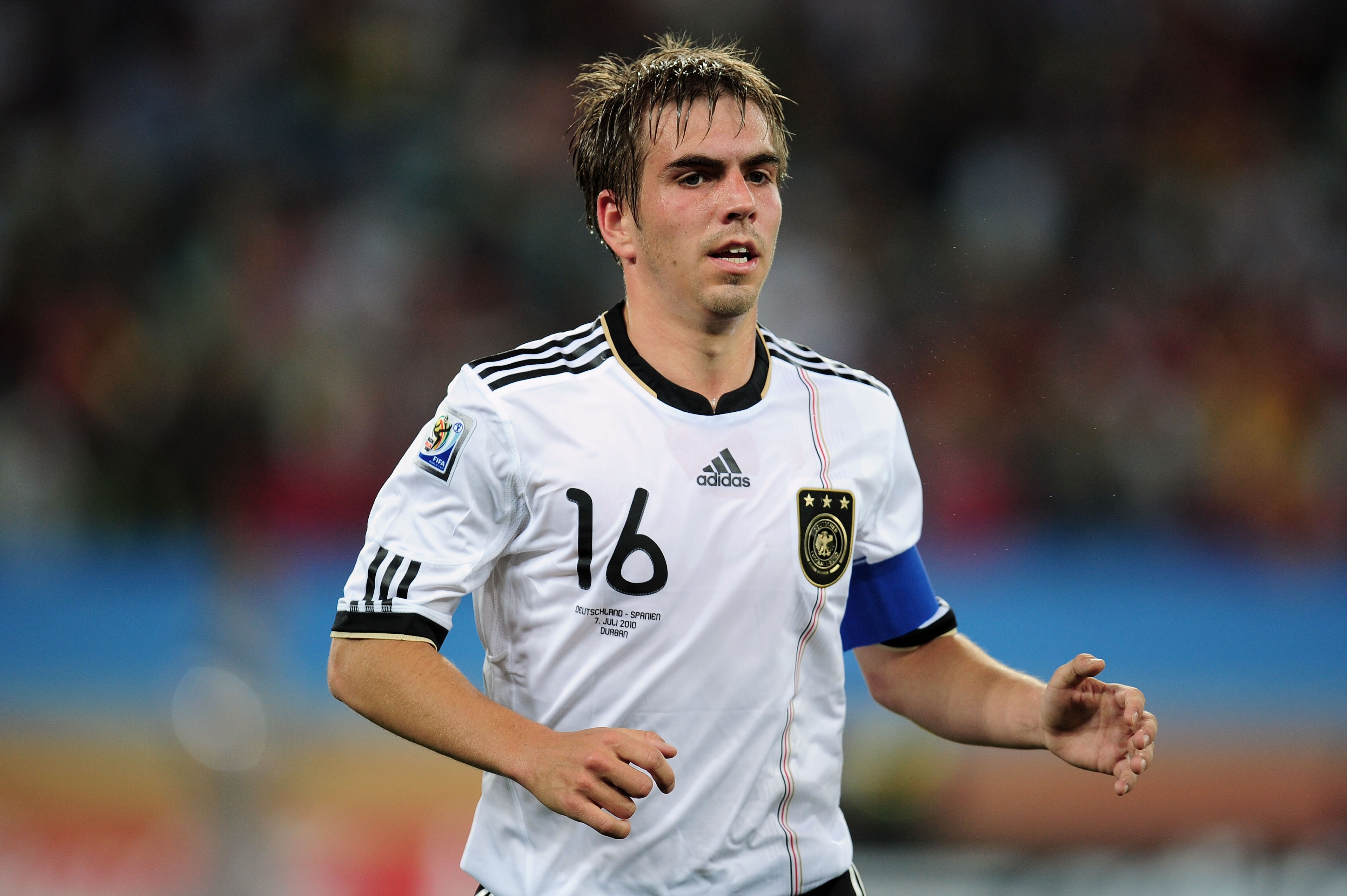 DURBAN, SOUTH AFRICA - JULY 07: Captain Philipp Lahm of Germany looks on during the 2010 FIFA World Cup South Africa Semi Final match between Germany and Spain at Durban Stadium on July 7, 2010 in Durban, South Africa. (Photo by Clive Mason/Getty Images DURBAN, SOUTH AFRICA - JULY 07: Captain Philipp Lahm of Germany looks on during the 2010 FIFA World Cup South Africa Semi Final match between Germany and Spain at Durban Stadium on July 7, 2010 in Durban, South Africa. (Photo by Clive Mason/Getty Images