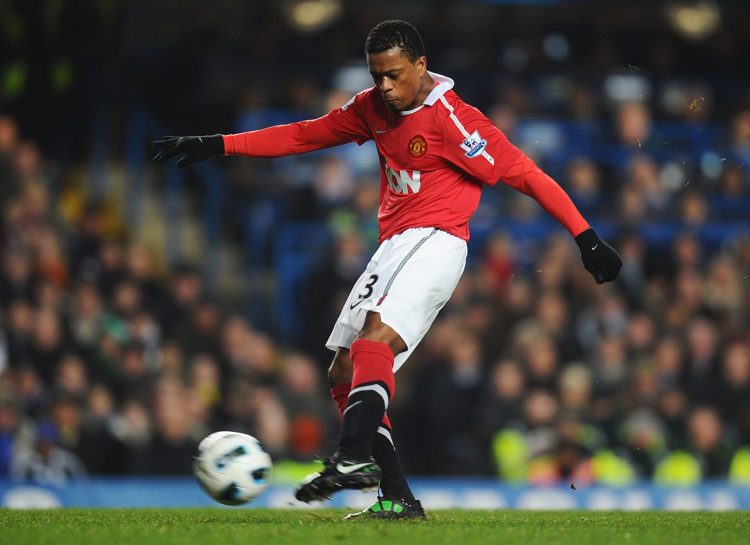LONDON, ENGLAND - MARCH 01:  Patrice Evra of Manchester United in action during the Barclays Premier League match between Chelsea and Manchester United at Stamford Bridge on March 1, 2011 in London, England.  (Photo by Clive Mason/Getty Images)