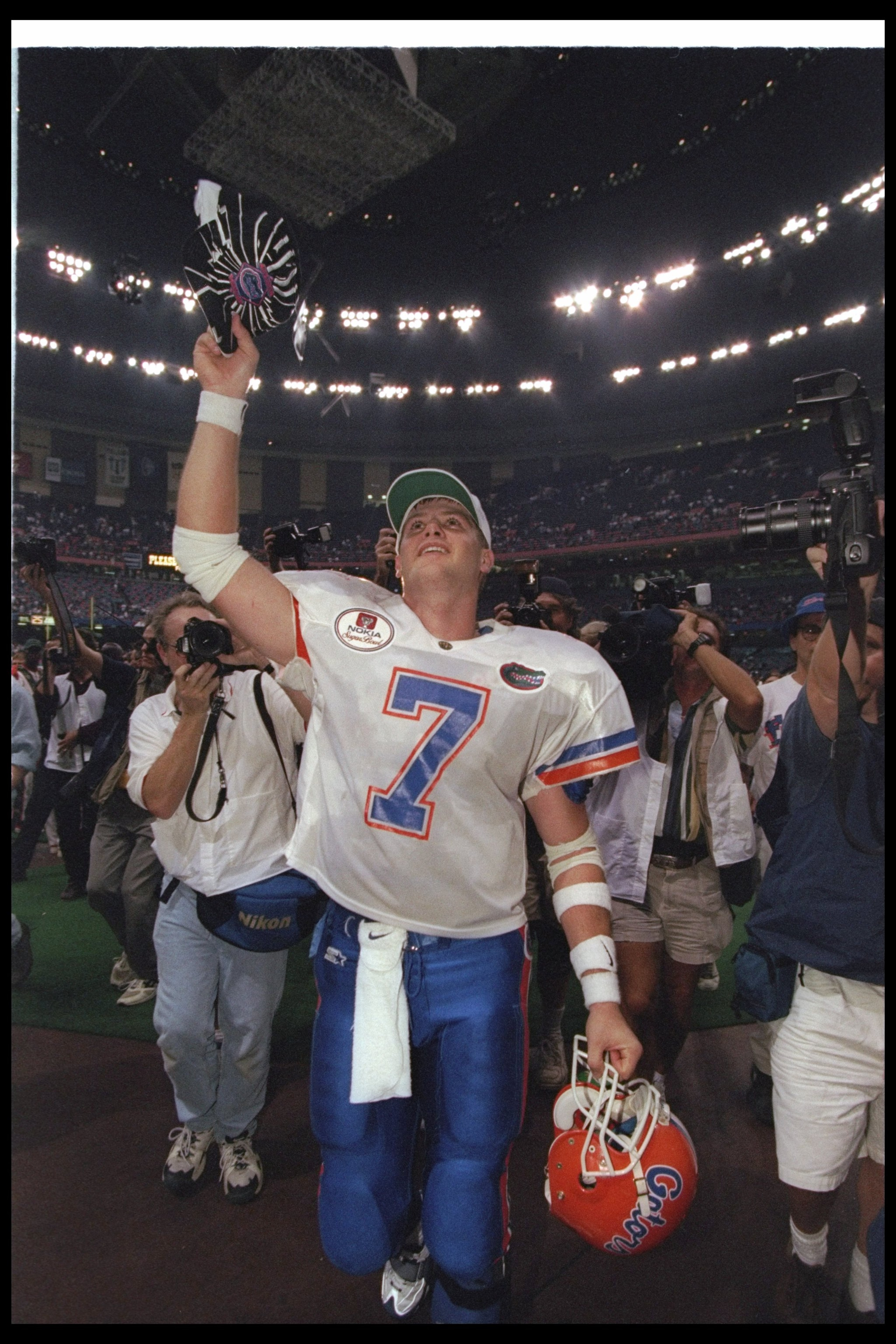 2 Jan 1997:  Quarterback Danny Wuerffel of the Florida Gators celebrates after the Nokia Sugar Bowl against the Floirda State Seminoles at the Superdome in New Orleans, Louisiana.  Florida won the game, 52-20. Mandatory Credit: Brian Bahr  /Allsport