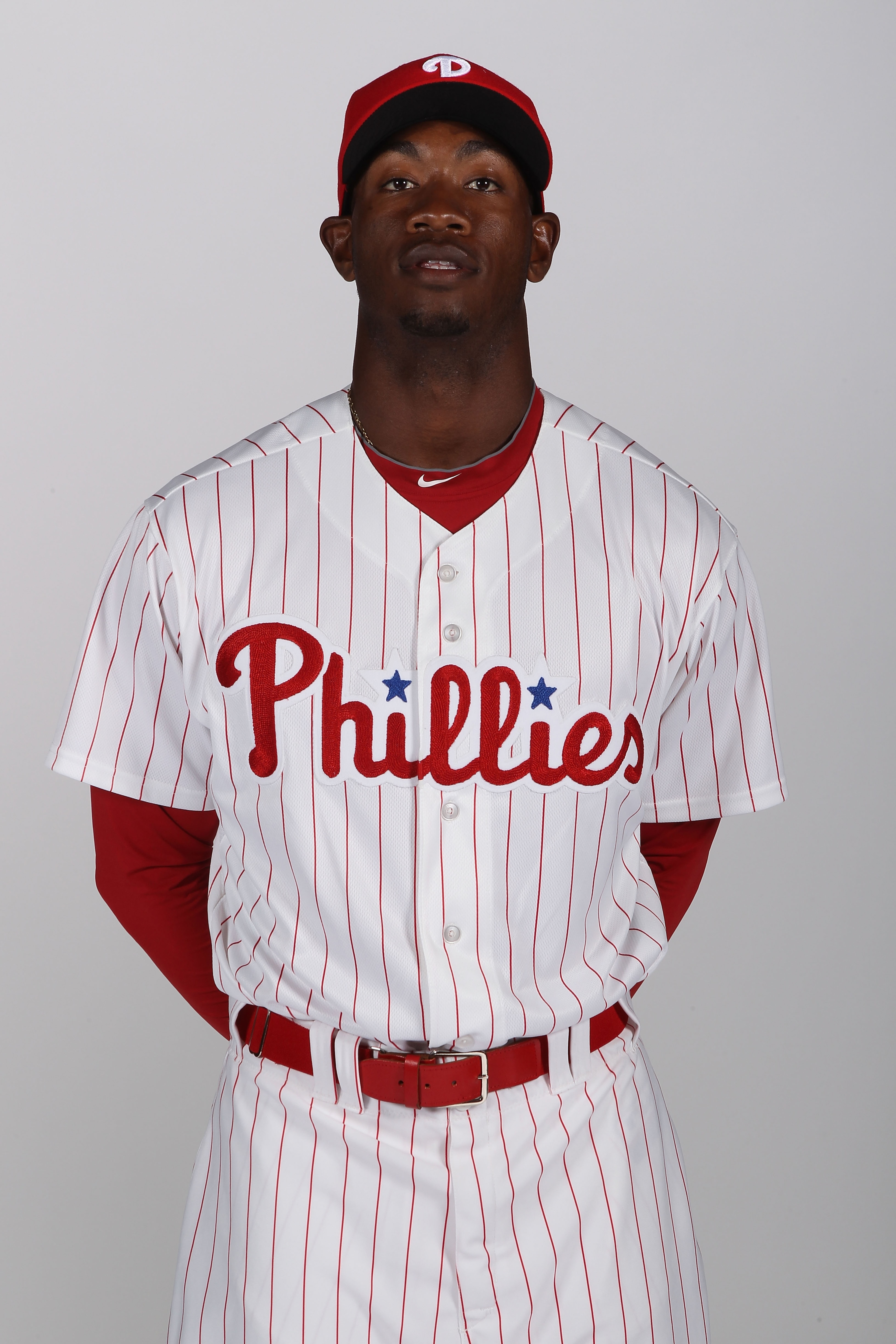 CLEARWATER, FL - FEBRUARY 22:  Domonic Brown #9 of the Philadelphia Phillies poses for a photo during Spring Training Media Photo Day at Bright House Networks Field on February 22, 2011 in Clearwater, Florida.  (Photo by Nick Laham/Getty Images)