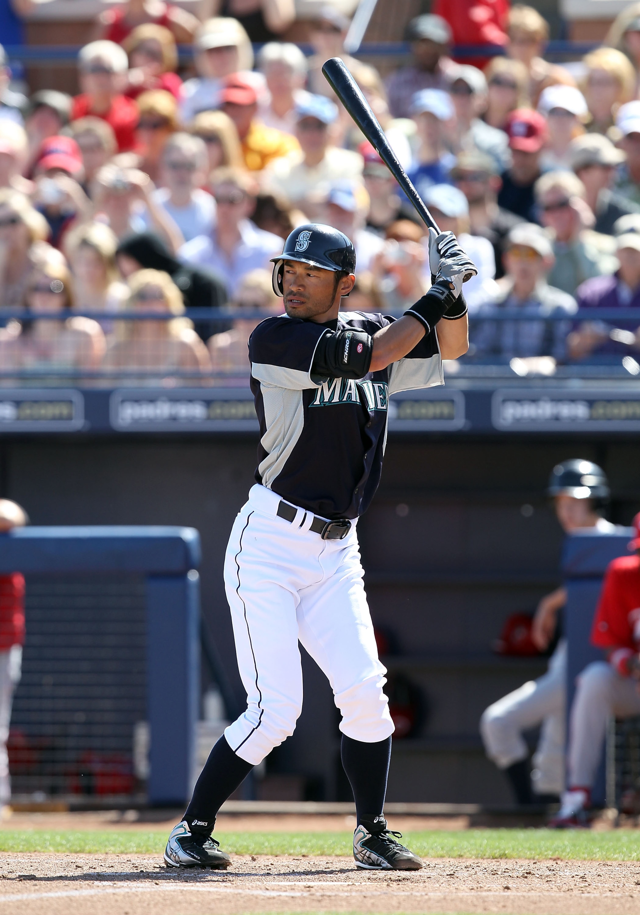 PEORIA, AZ - MARCH 04:  Ichiro Suzuki #51 of the Seattle Mariners bats against the Cincinnati Reds during the spring training game at Peoria Stadium on March 4, 2011 in Peoria, Arizona.  (Photo by Christian Petersen/Getty Images)