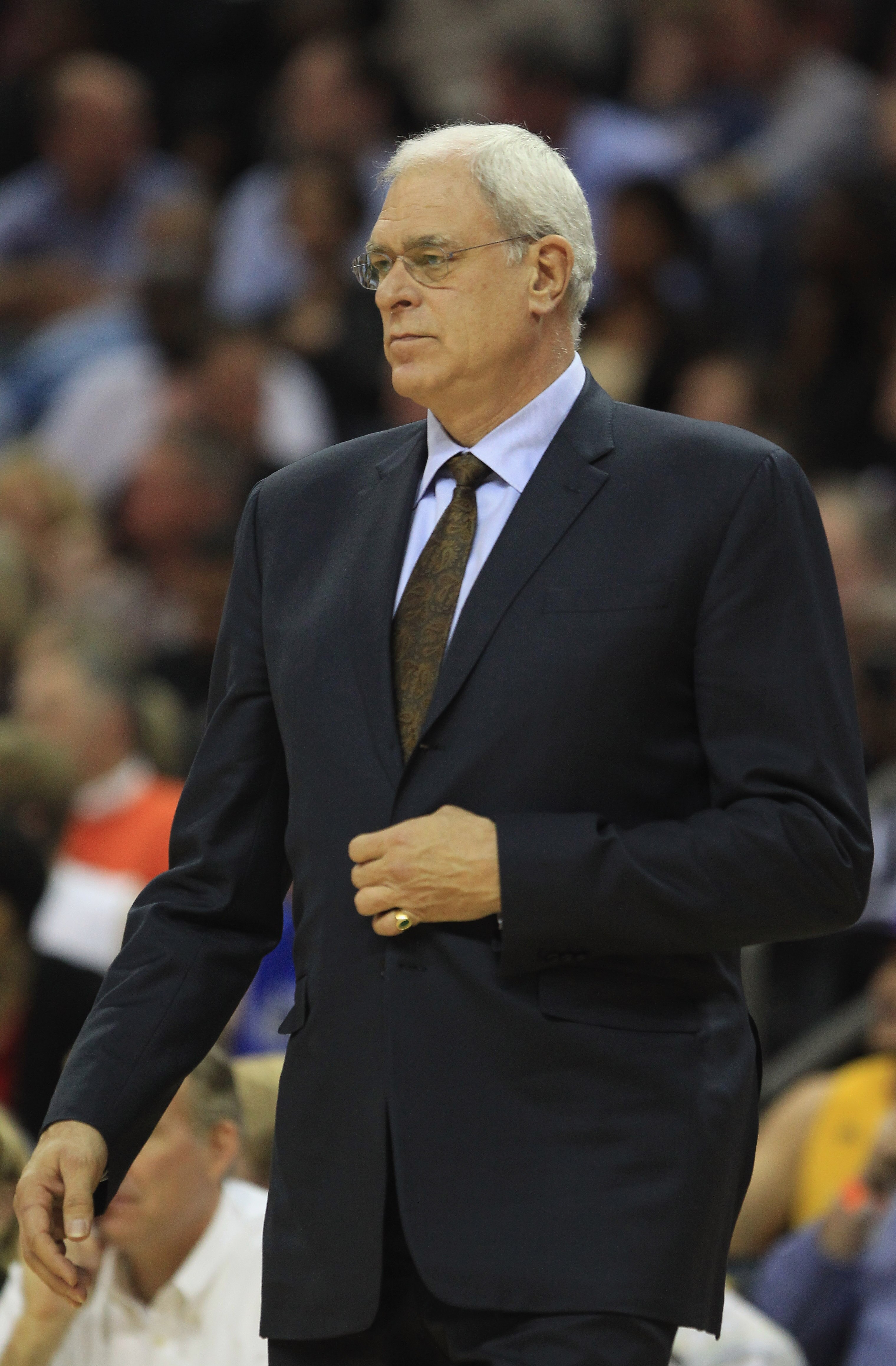 CHARLOTTE, NC - FEBRUARY 14:  Head coach Phil Jackson of the Los Angeles Lakers against the Charlotte Bobcats during their game at Time Warner Cable Arena on February 14, 2011 in Charlotte, North Carolina. NOTE TO USER: User expressly acknowledges and agr