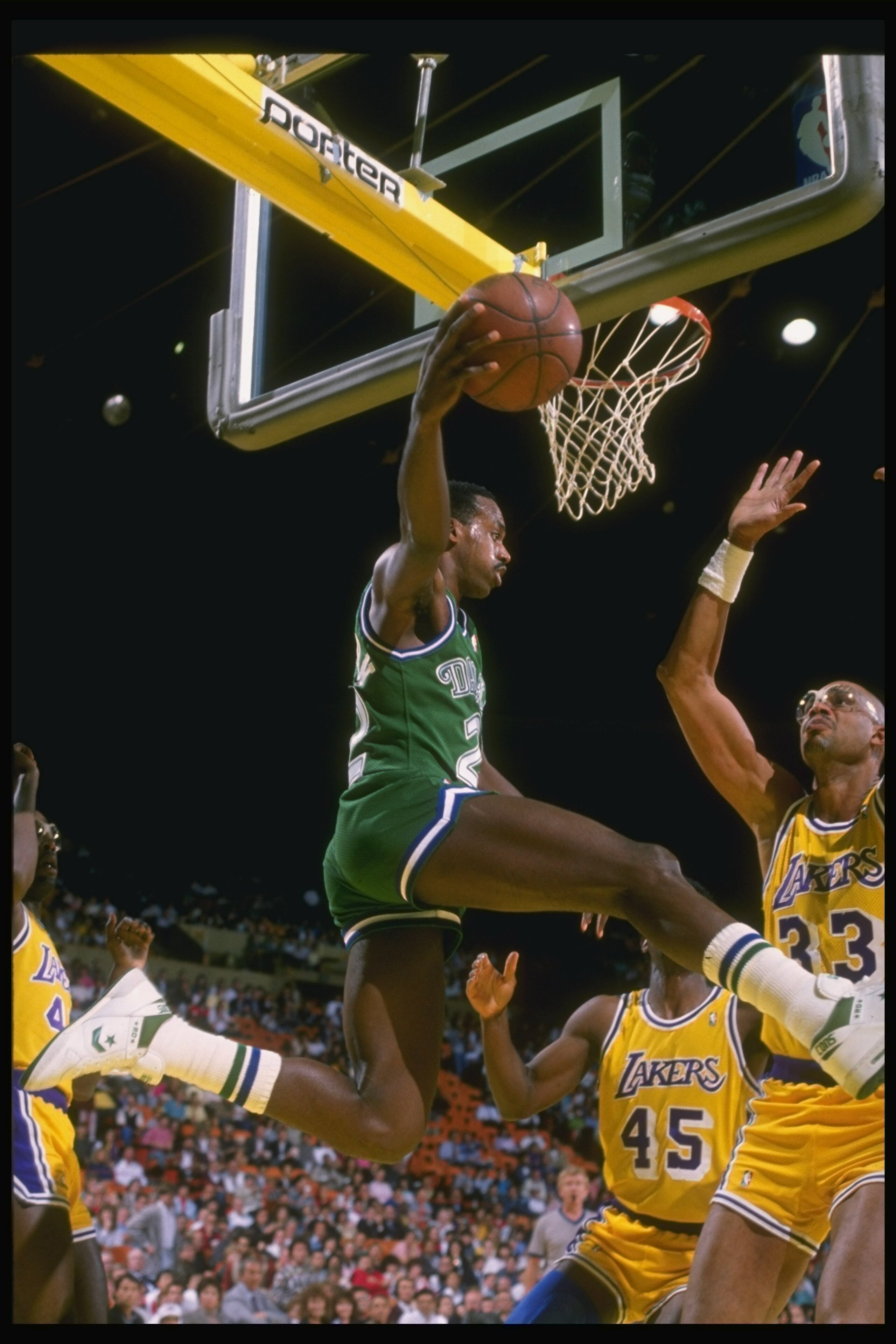 1988-1989: Guard Rolando Blackman of the Dallas Mavericks (left) goes up for two as center Kareem Abdul-Jabbar of the the Los Angeles Lakers tries to block the shot during a game at the Great Western Forum in Inglewood, California. Mandatory Credit: Step 1988-1989: Guard Rolando Blackman of the Dallas Mavericks (left) goes up for two as center Kareem Abdul-Jabbar of the the Los Angeles Lakers tries to block the shot during a game at the Great Western Forum in Inglewood, California. Mandatory Credit: Step