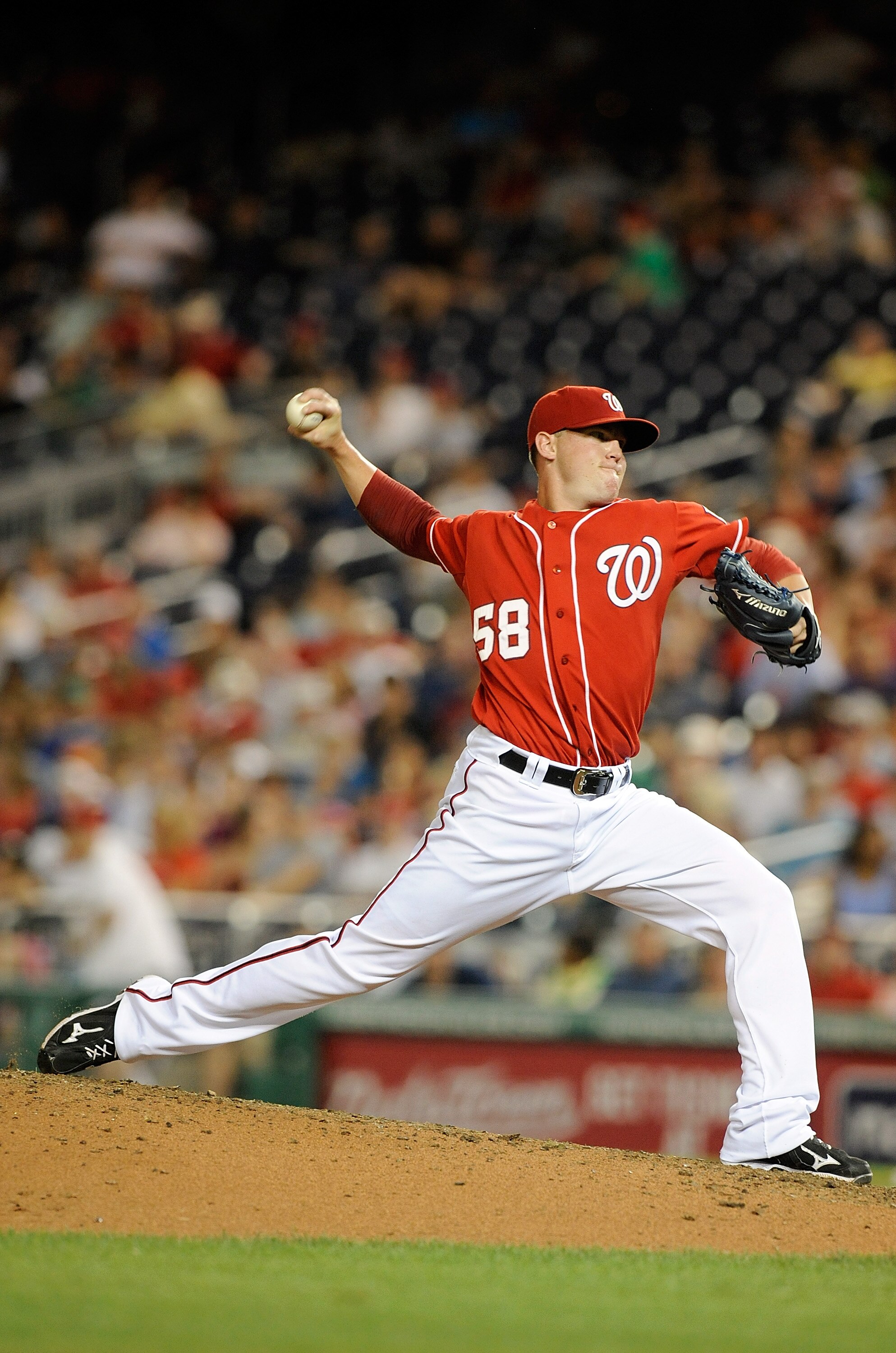 WASHINGTON - JULY 09:  Drew Storen #58 of the Washington Nationals pitches against the San Francisco Giants at Nationals Park on July 9, 2010 in Washington, DC.  (Photo by Greg Fiume/Getty Images)