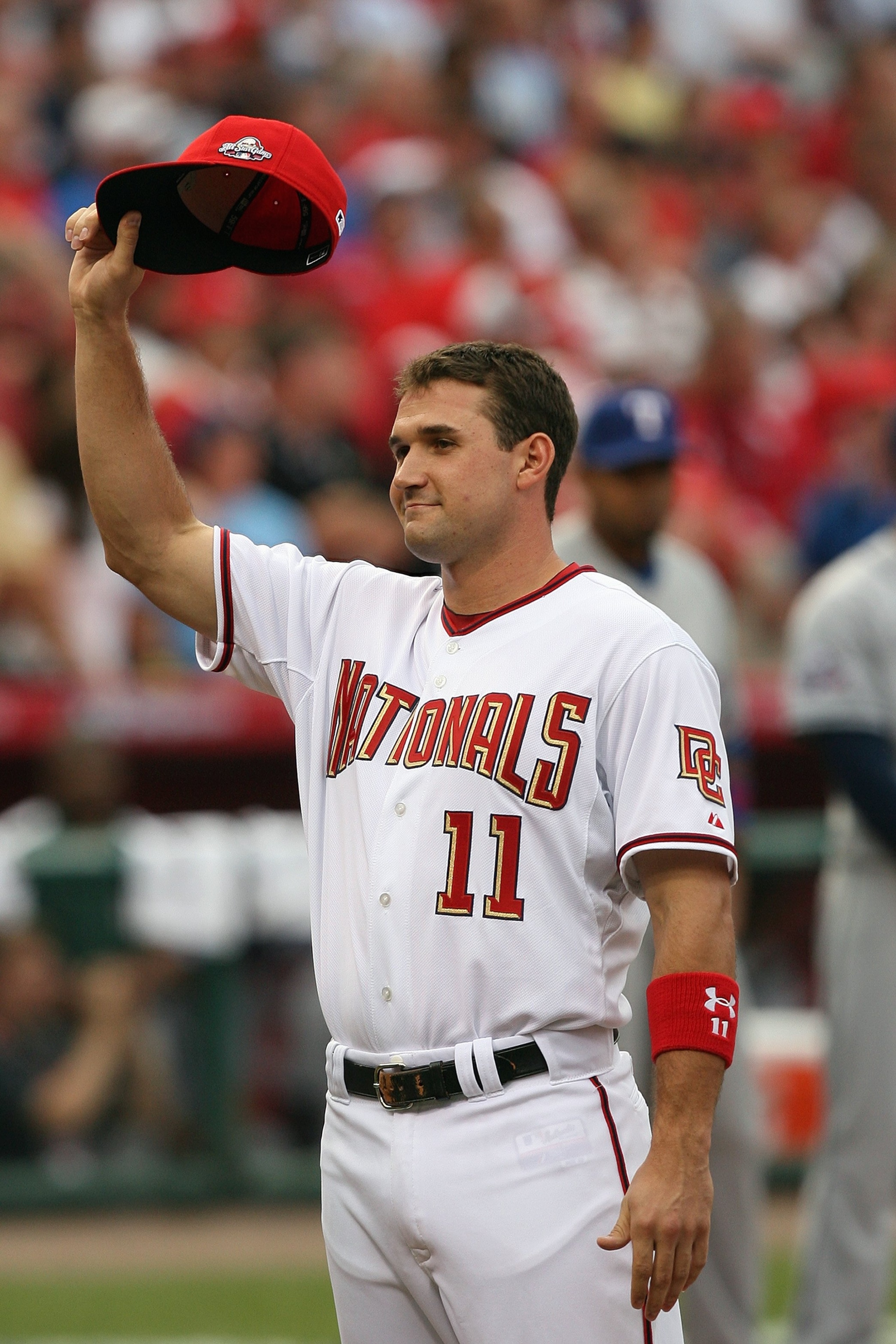 ST. LOUIS, MO - JULY 14: National League All-Star Ryan Zimmerman of the Washington Nationals tips his hat during introductions before the 2009 MLB All-Star Game at Busch Stadium on July 14, 2009 in St. Louis, Missouri. (Photo by Dilip Vishwanat/Getty Im ST. LOUIS, MO - JULY 14: National League All-Star Ryan Zimmerman of the Washington Nationals tips his hat during introductions before the 2009 MLB All-Star Game at Busch Stadium on July 14, 2009 in St. Louis, Missouri. (Photo by Dilip Vishwanat/Getty Im